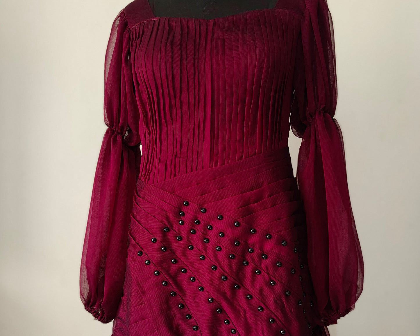 Maroon dress with black embellishments - Long Sleeves - gown for women party wear | cocktail gowns | long party dresses for women