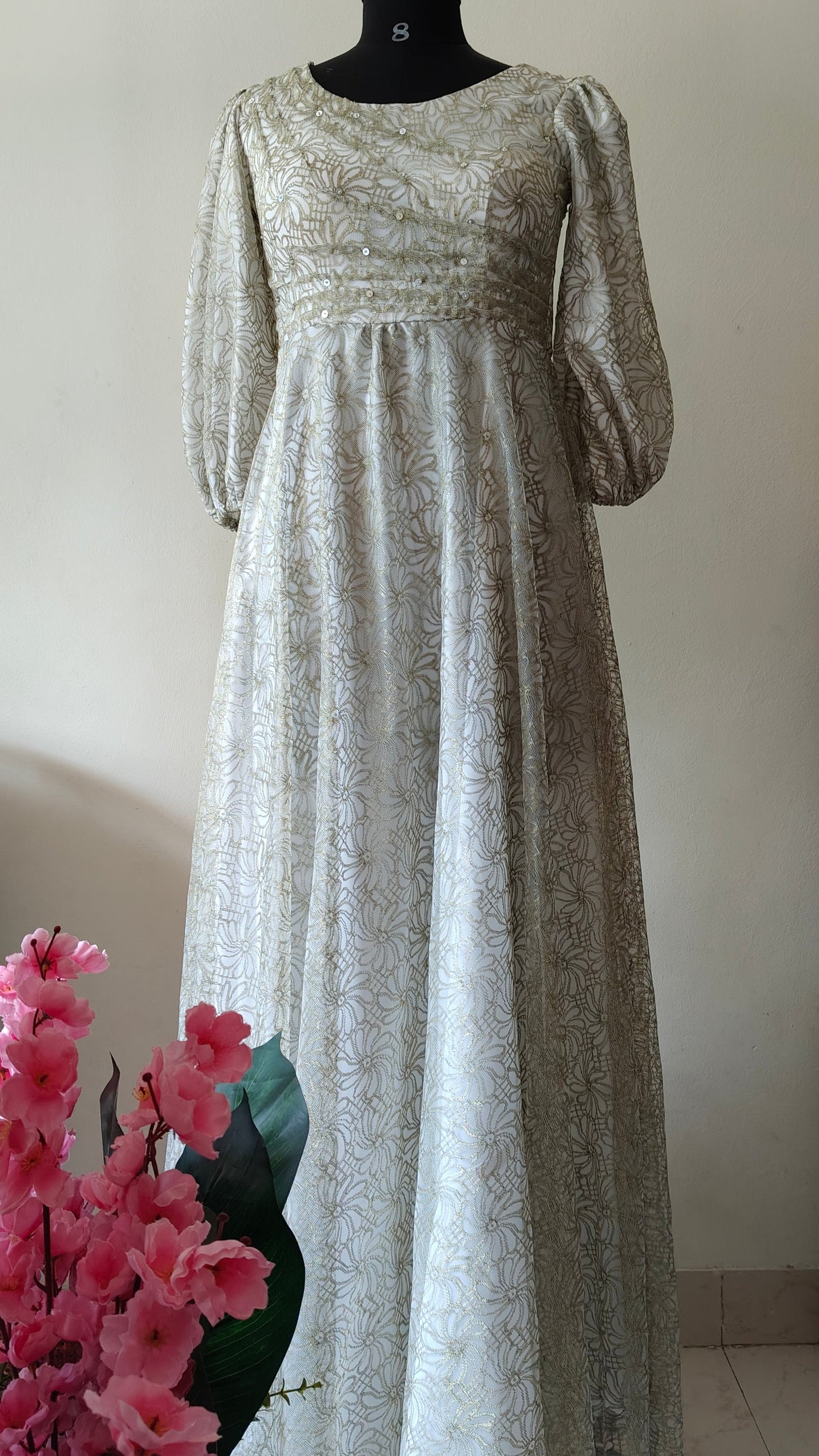 Silver evening gown Long Sleeves - gown for women party wear | cocktail gowns | long party dresses for women