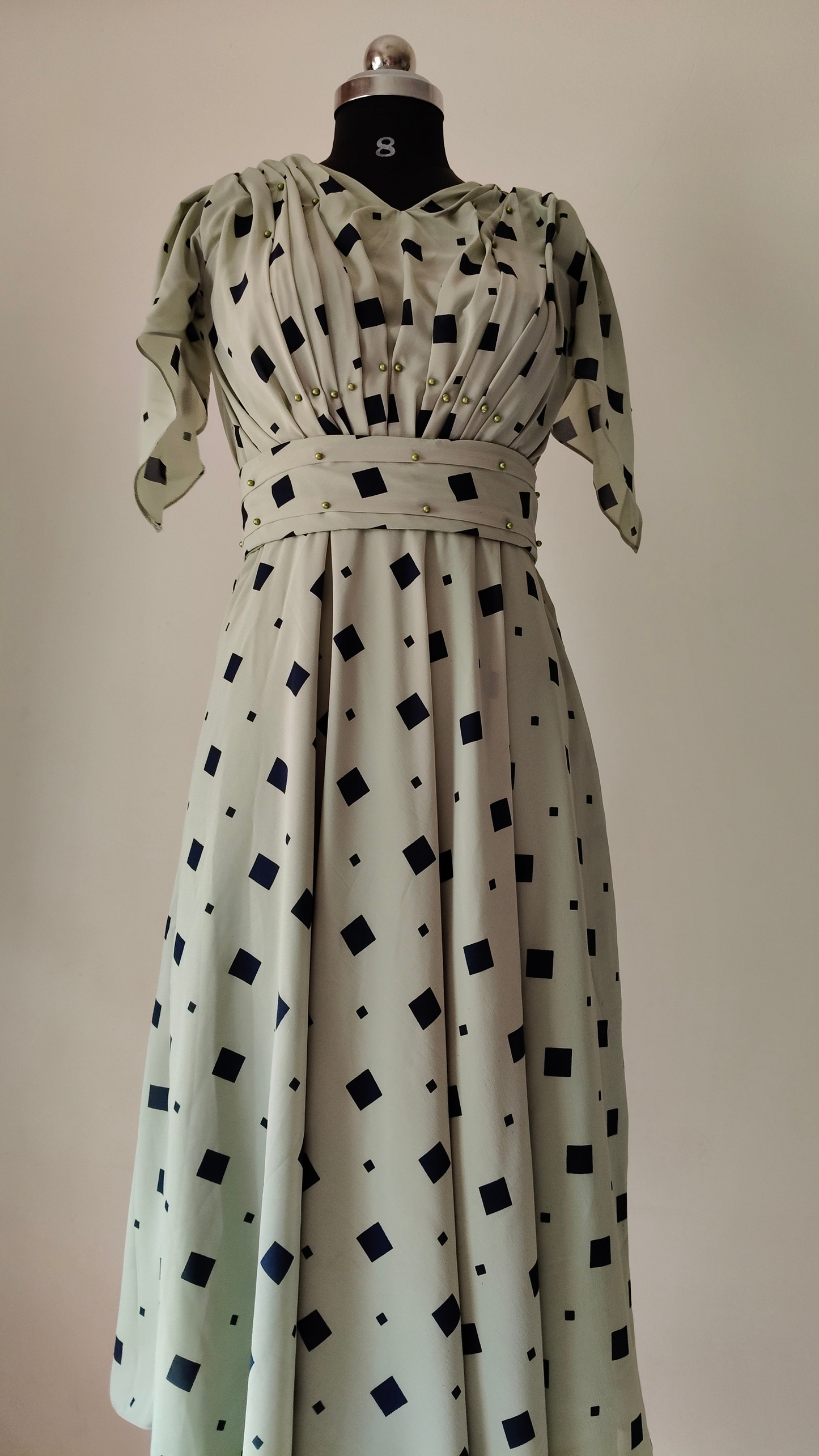Vintage dress with black square pattern - Short Sleeves - Women's gowns | gown for women party wear