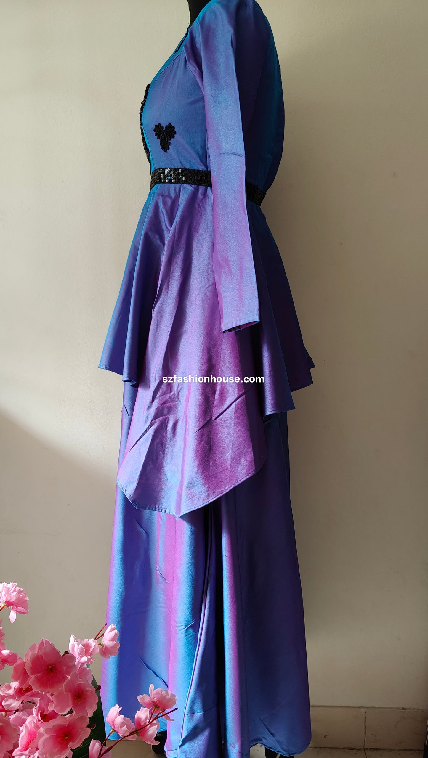 Two-Tone Blue & Purple Sequin Embroidered Gown – Size M