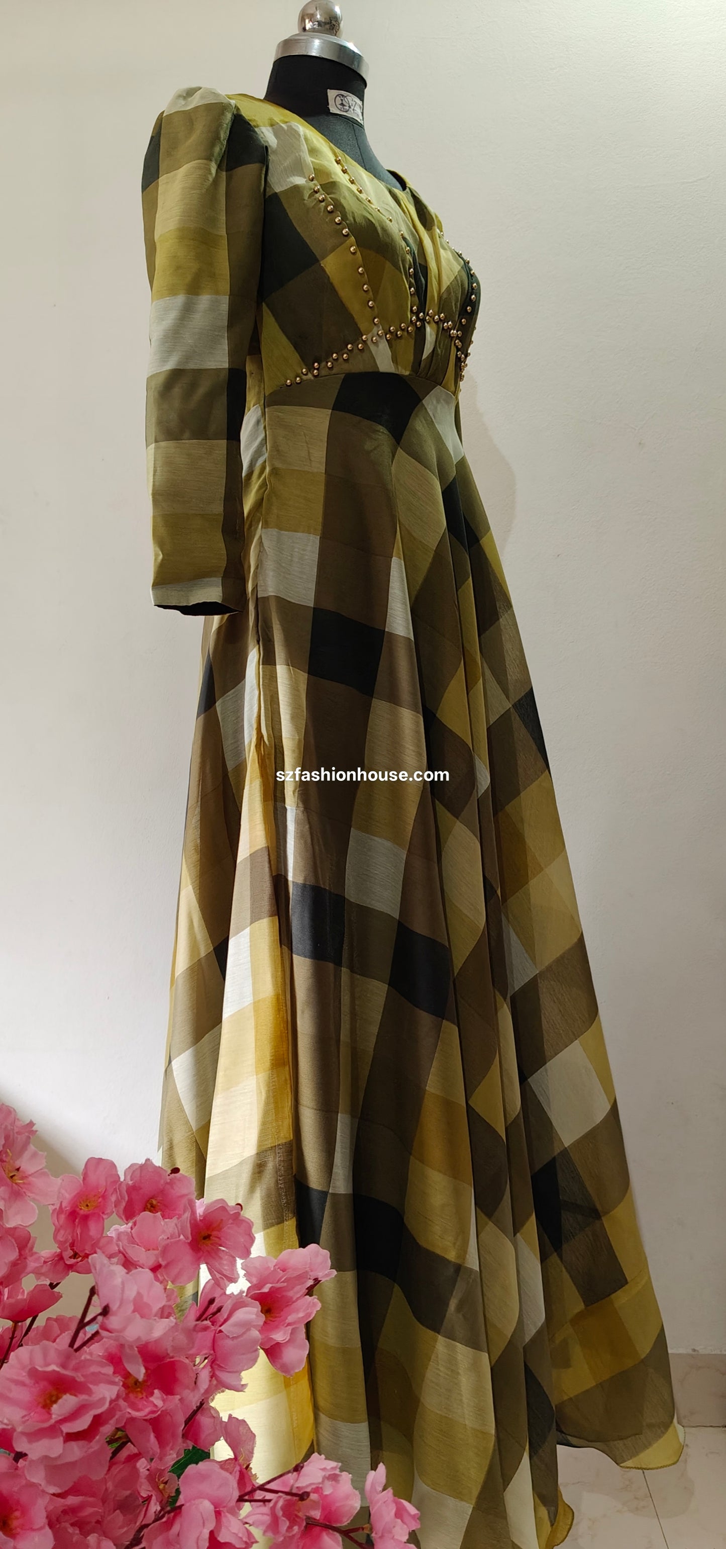Plaid dress - Long Sleeves - gown for women party wear | cocktail gowns | long party dresses for women