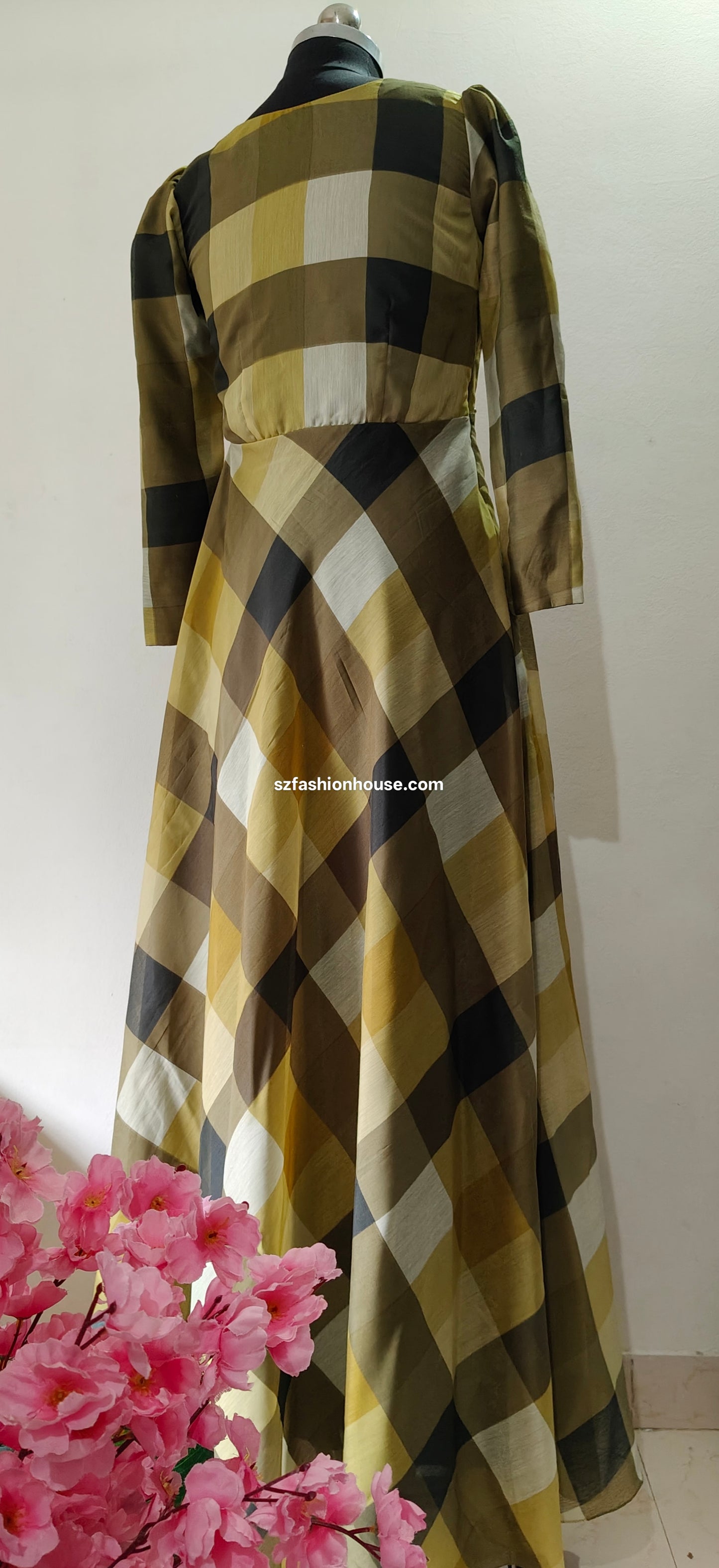 Plaid dress - Long Sleeves - gown for women party wear | cocktail gowns | long party dresses for women