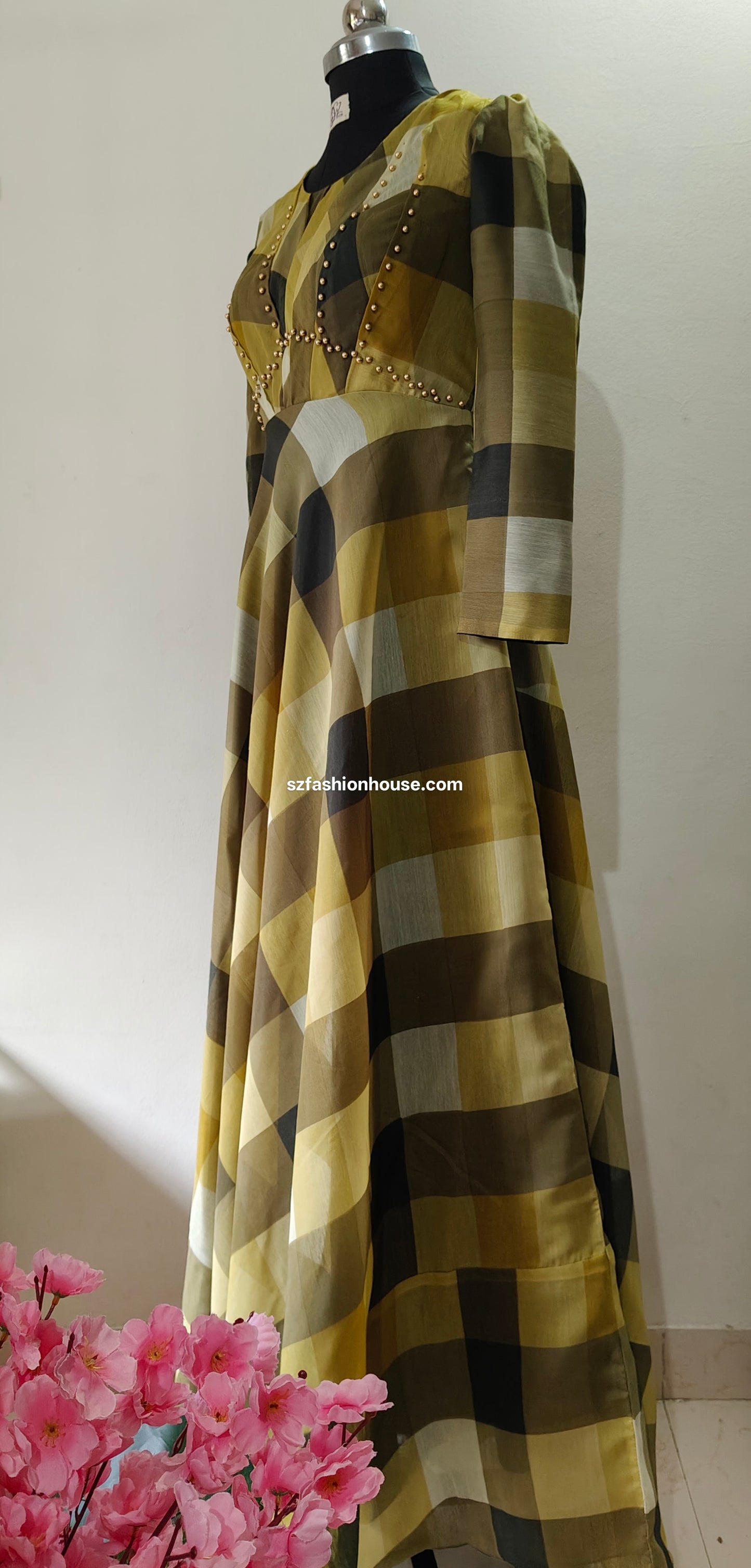 Plaid dress - Long Sleeves - gown for women party wear | cocktail gowns | long party dresses for women