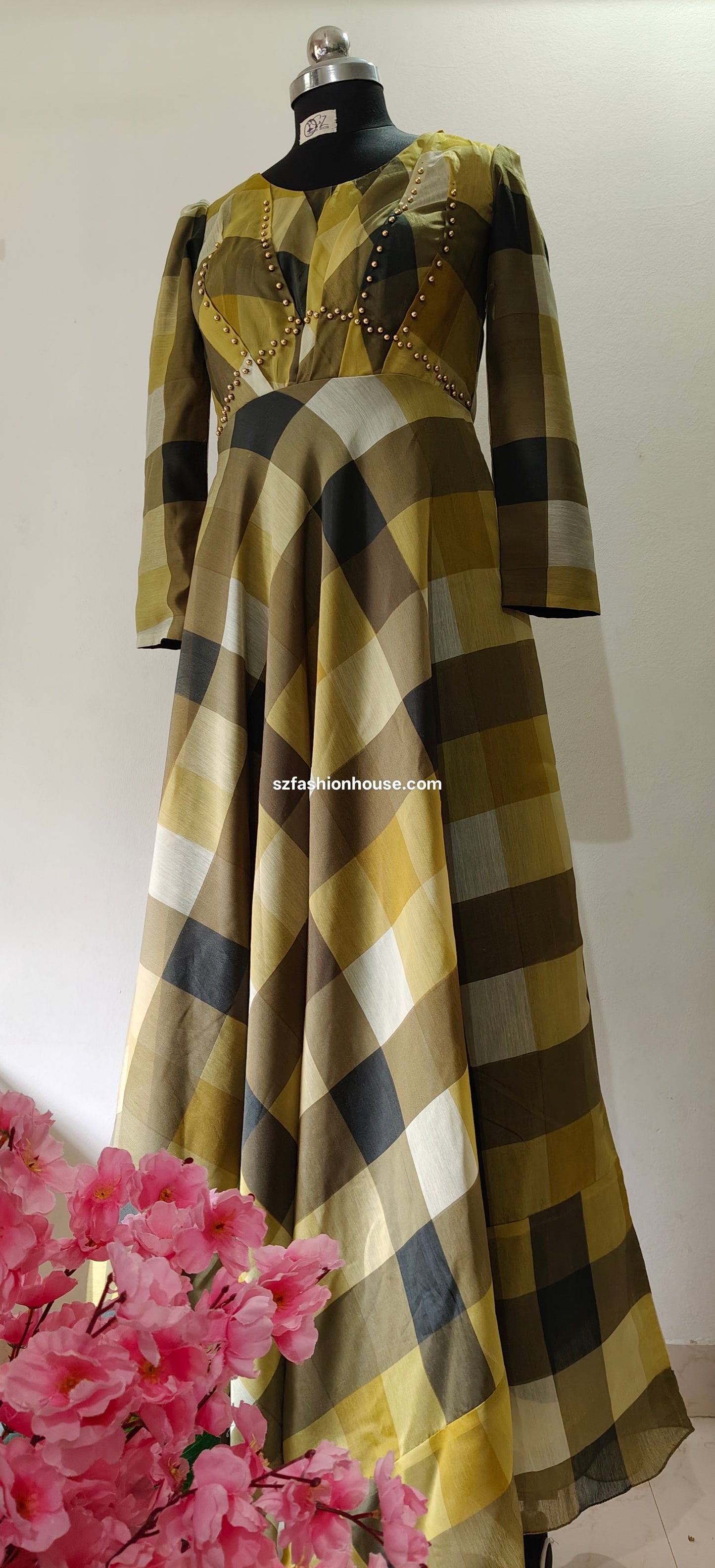 Plaid dress - Long Sleeves - gown for women party wear | cocktail gowns | long party dresses for women