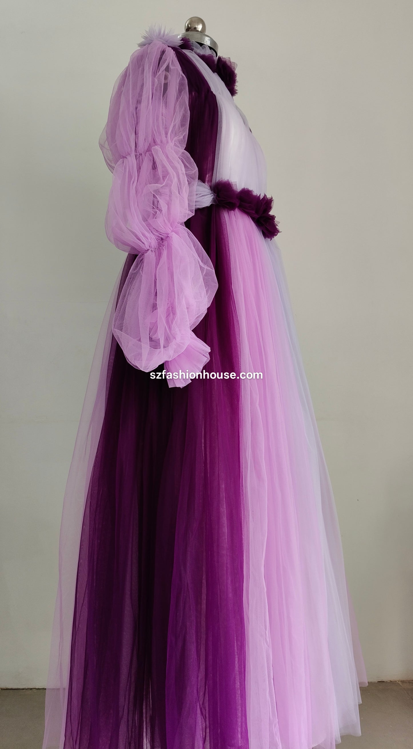 Purple and pink dress with ruffled details - Long Sleeves - gown for women party wear | cocktail gowns | long party dresses for women