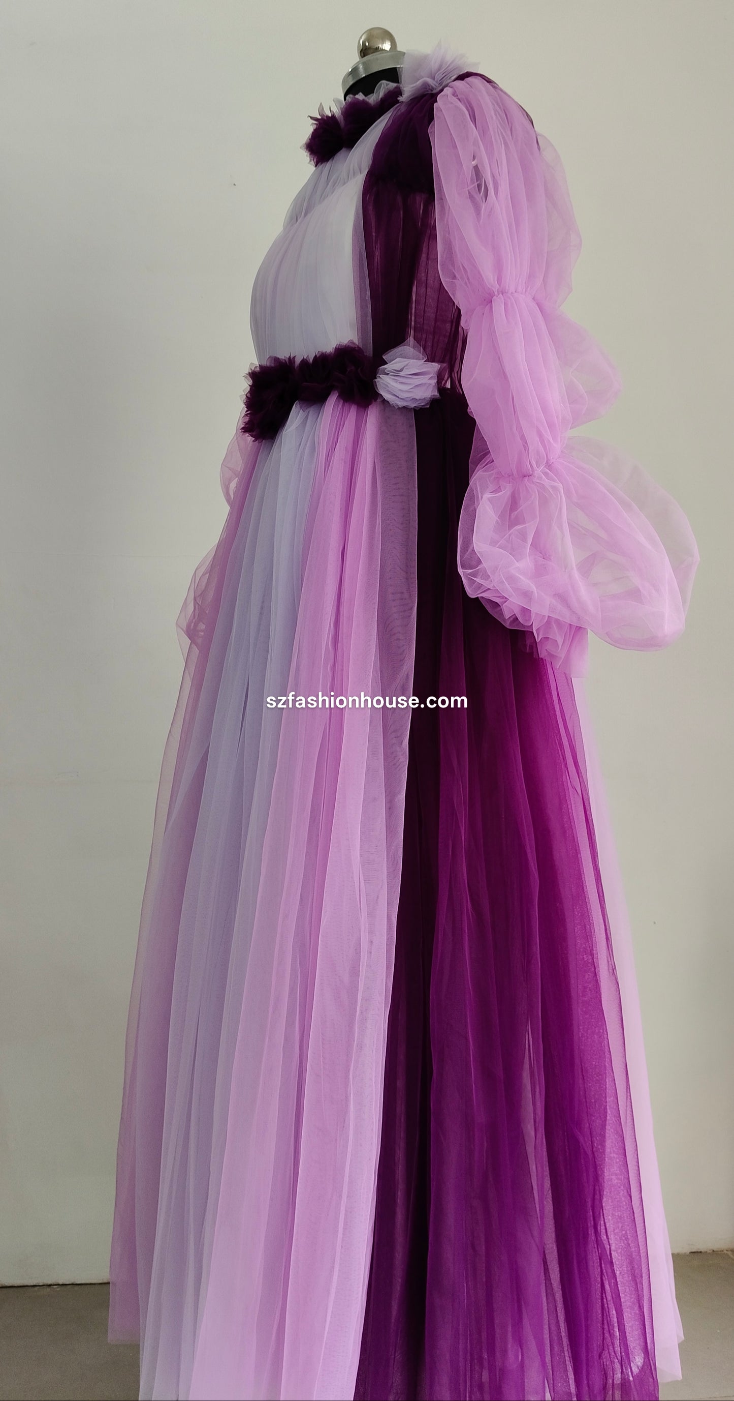 Two-tone purple dress with sheer overlay - Long Sleeves - gown for women party wear | cocktail gowns | long party dresses for women