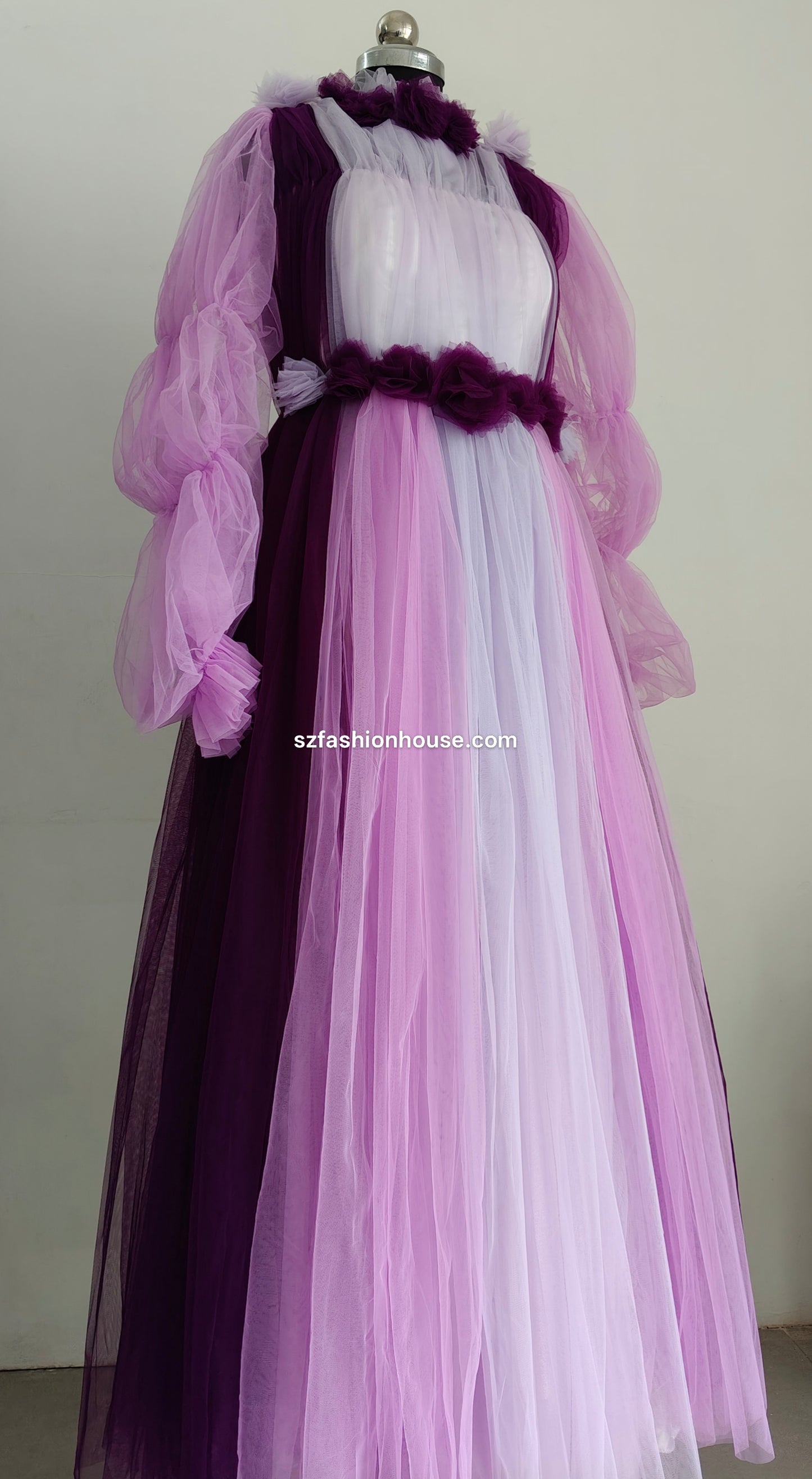 Purple and white dress with floral details - Long Sleeves - gown for women party wear | cocktail gowns | long party dresses for women