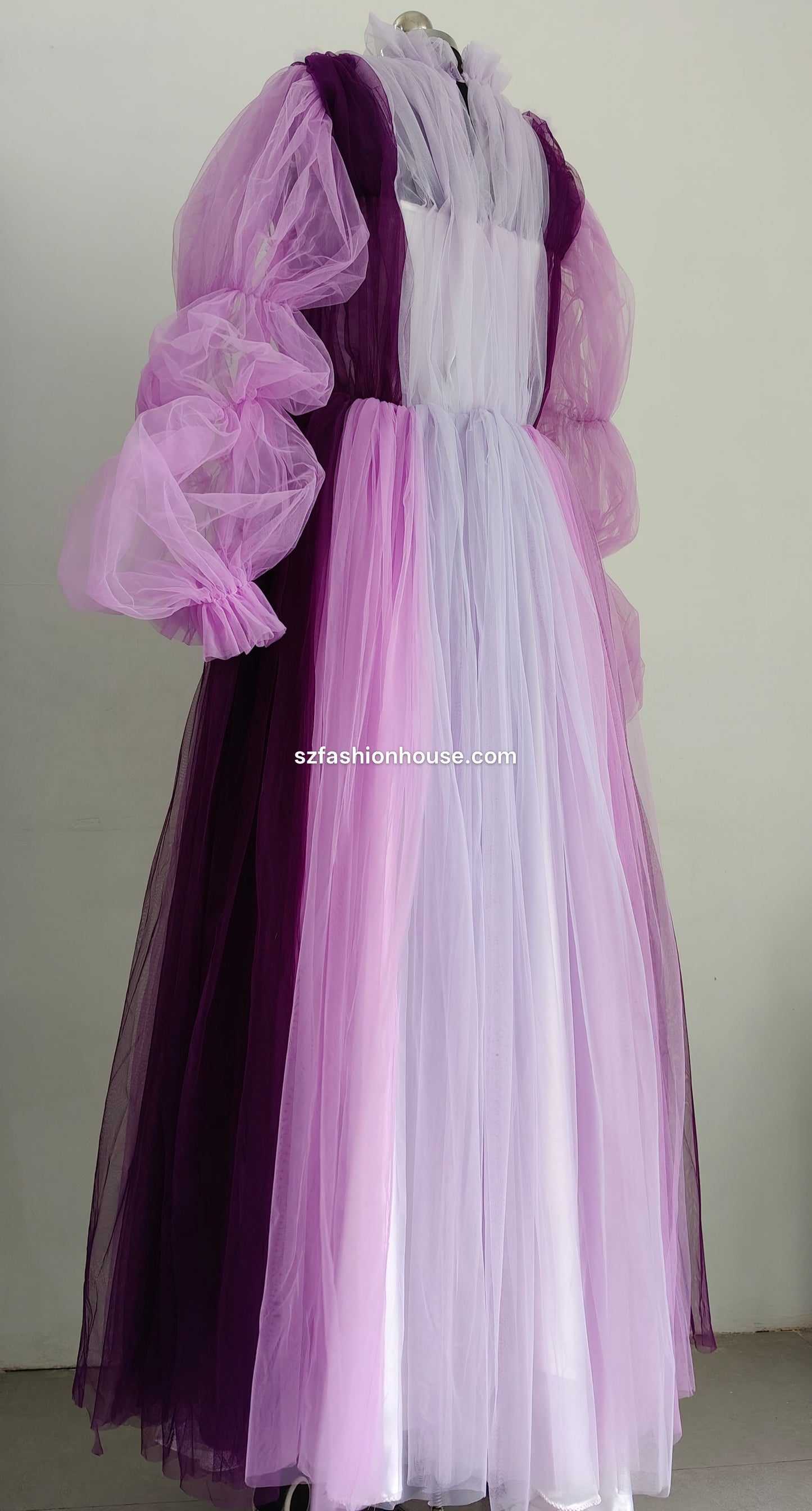 Long dress with purple and white layers - Long Sleeves - gown for women party wear | cocktail gowns | long party dresses for women