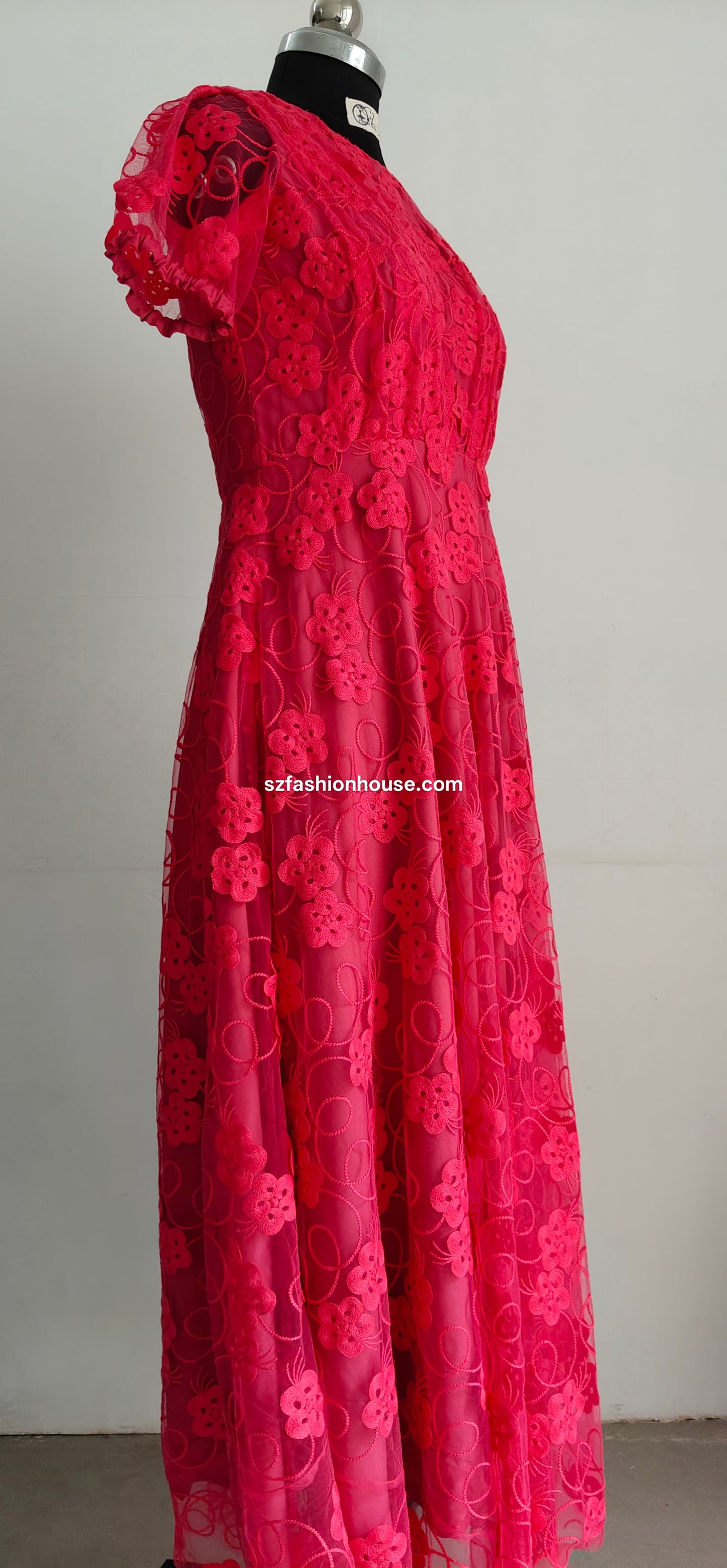 Red lace dress - Short Sleeves - Women's gowns | gown for women party wear