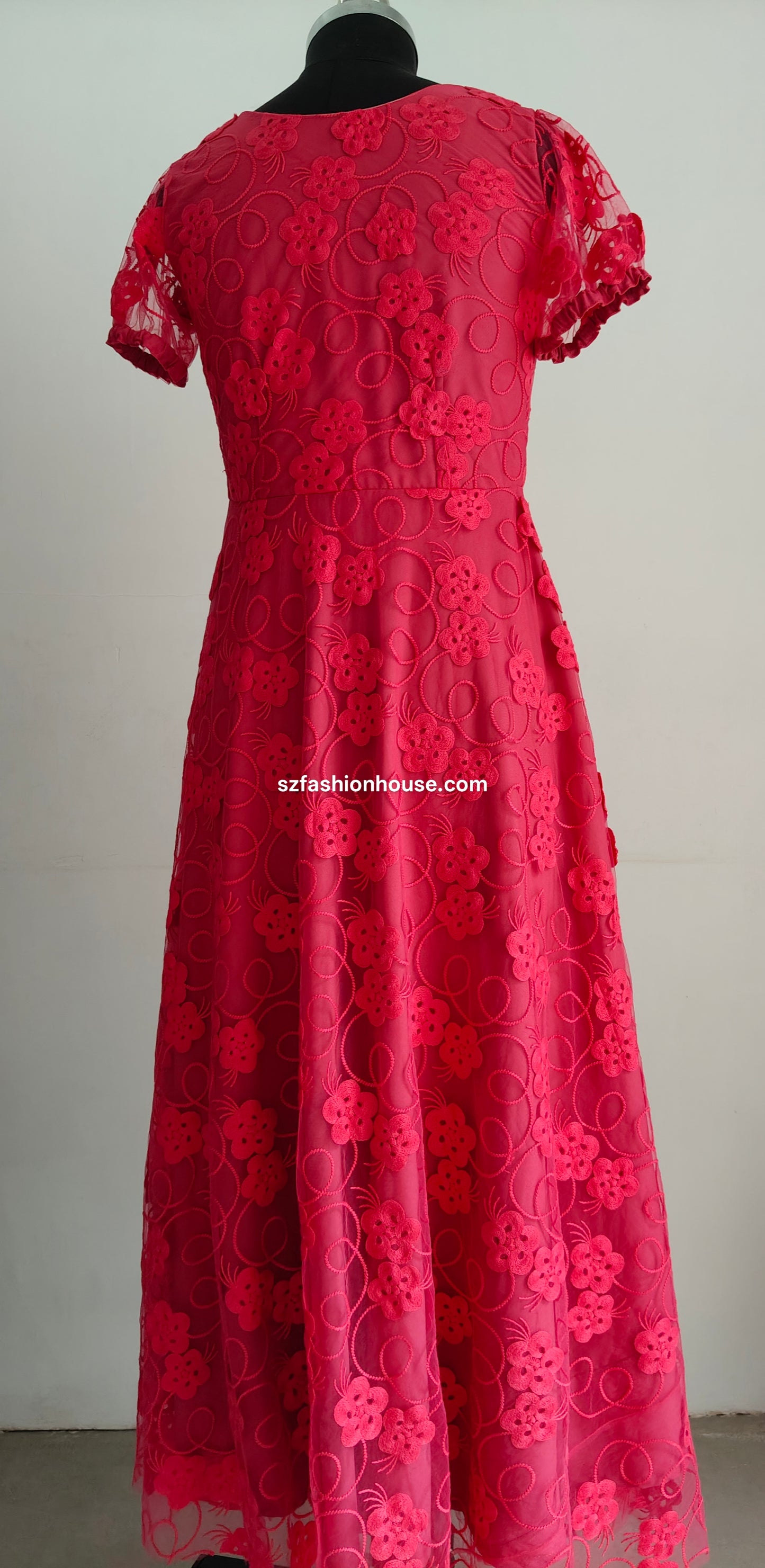 Red lace dress - Short Sleeves - Women's gowns | gown for women party wear