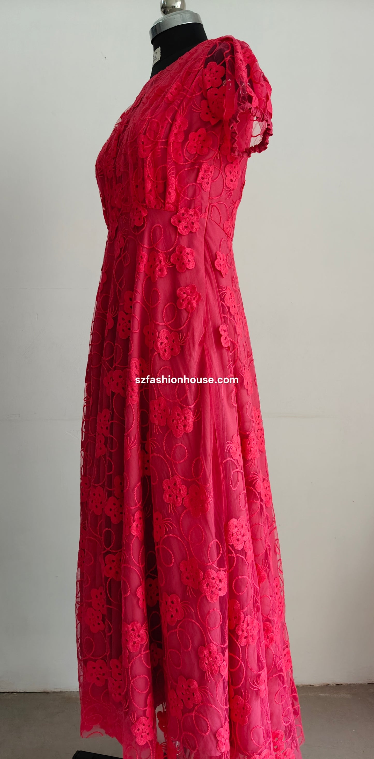Red lace dress - Short Sleeves - Women's gowns | gown for women party wear