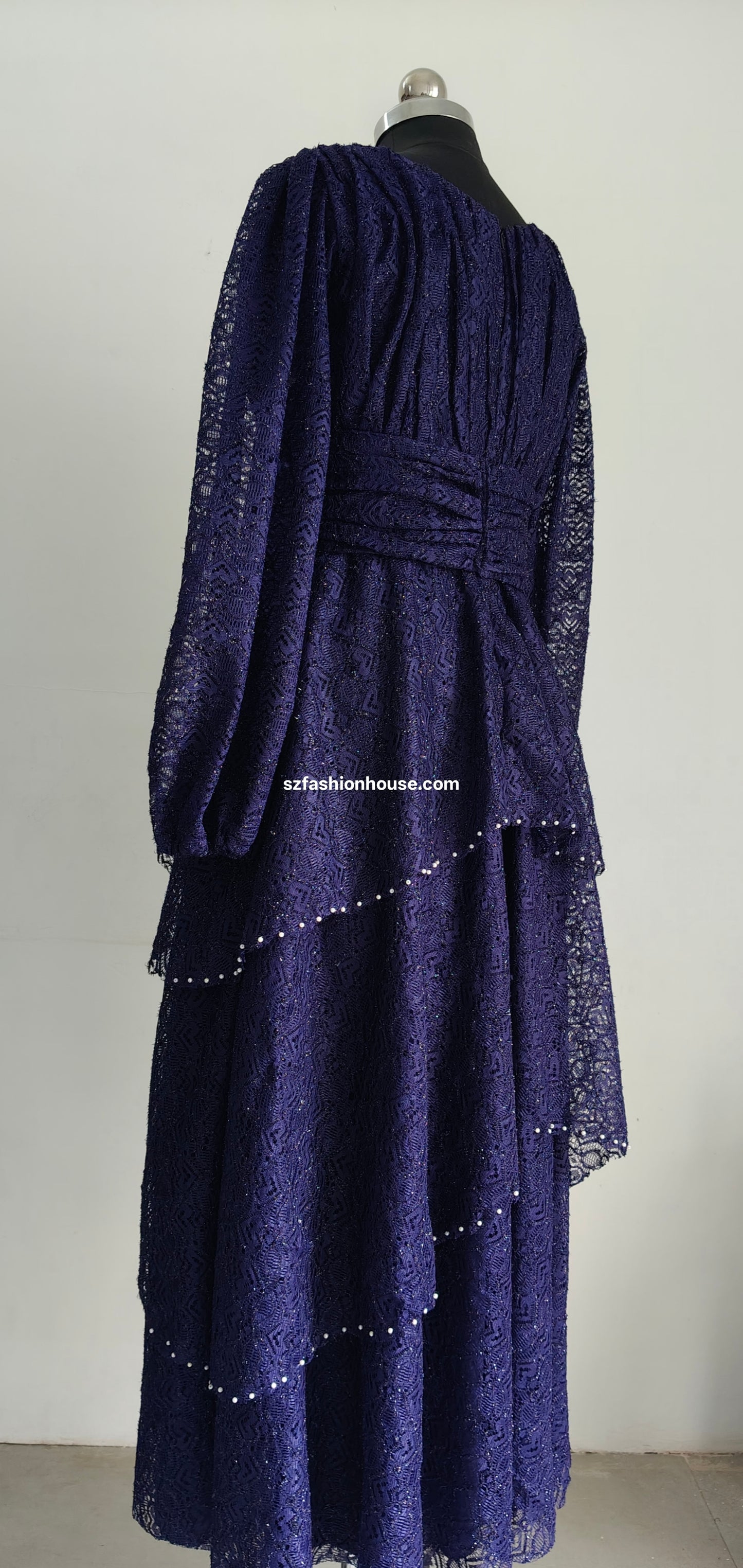 Navy Blue Lace Party Gown