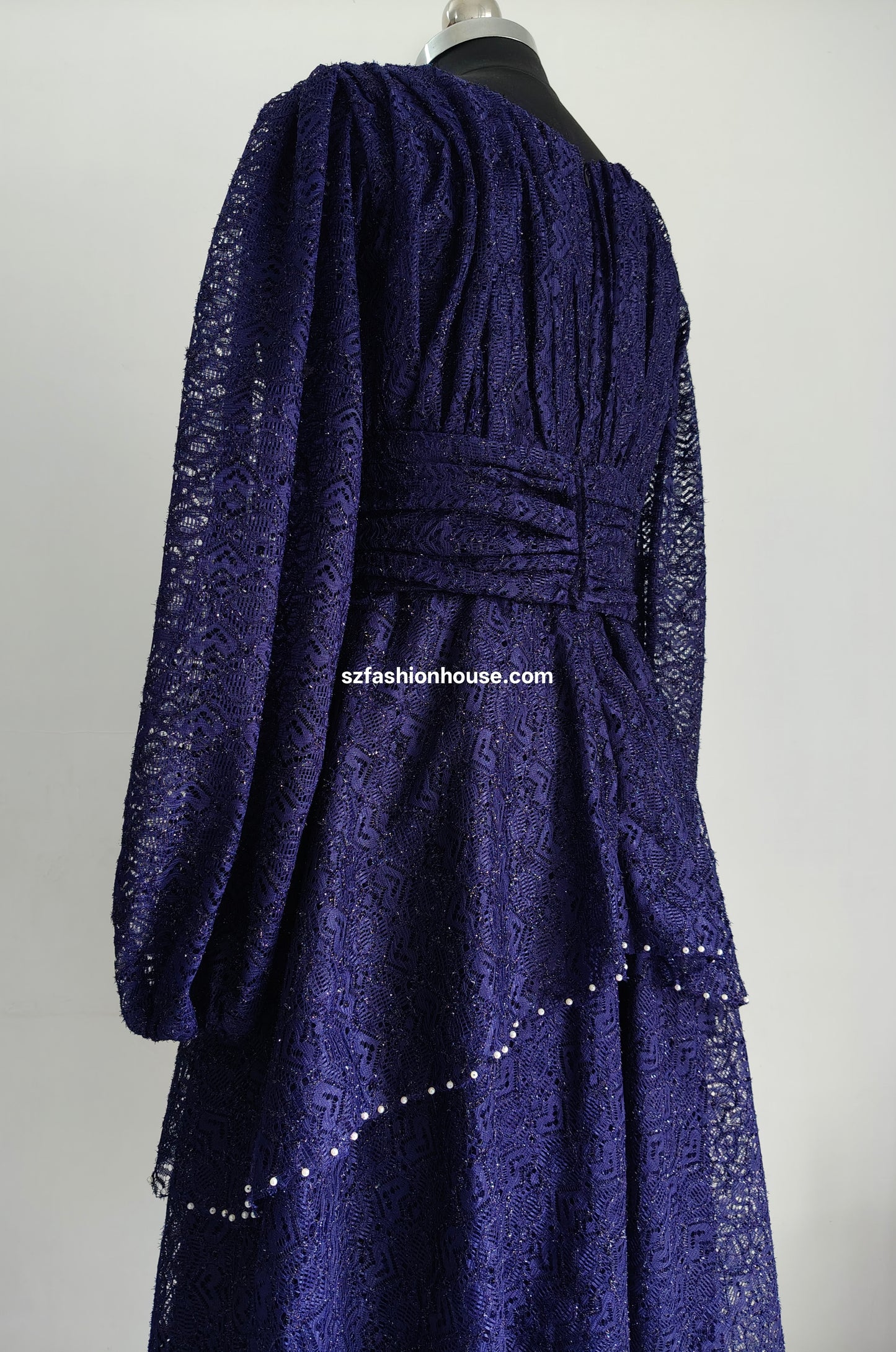 Navy blue lace dress - Long Sleeves - gown for women party wear | cocktail gowns | long party dresses for women