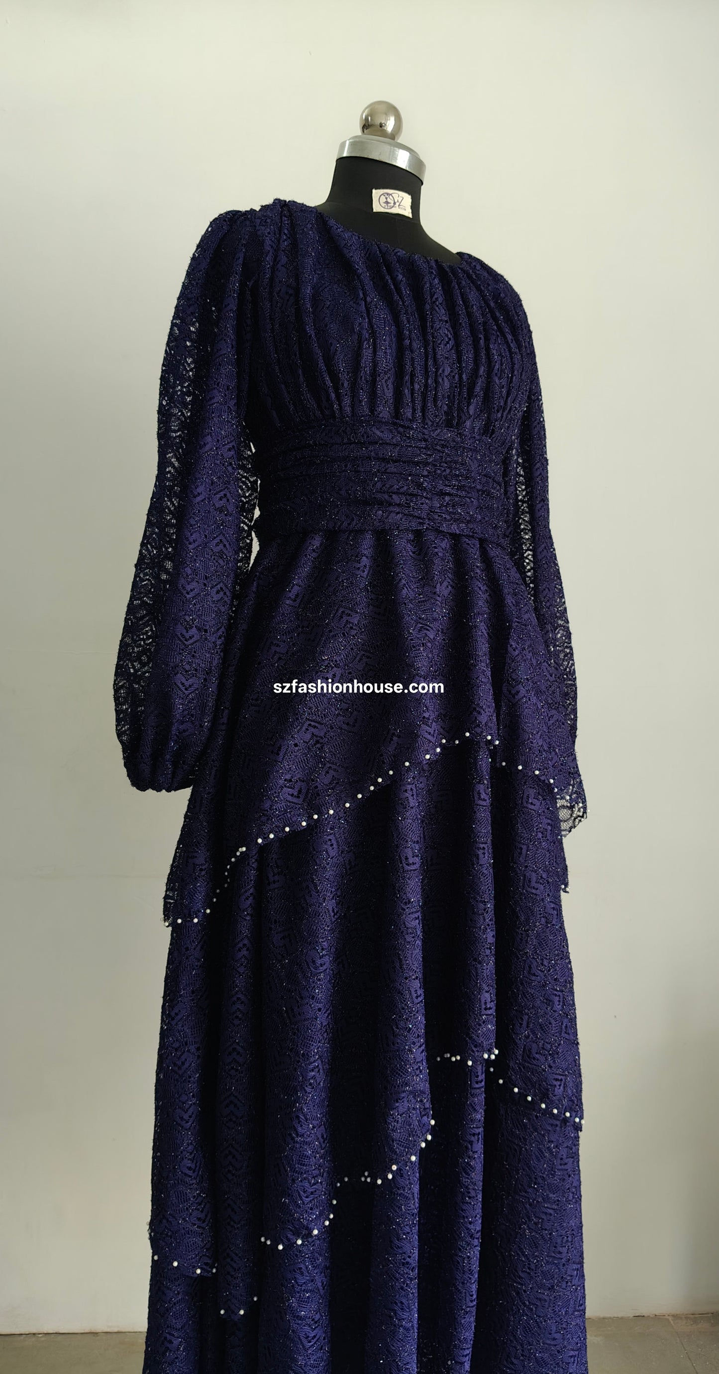 Navy blue dress with intricate detailing - Long Sleeves - gown for women party wear | cocktail gowns | long party dresses for women