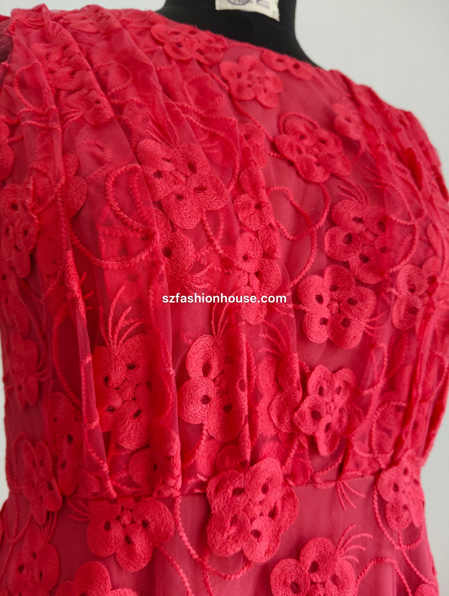 Red lace fabric - Short Sleeves - Women's gowns | gown for women party wear