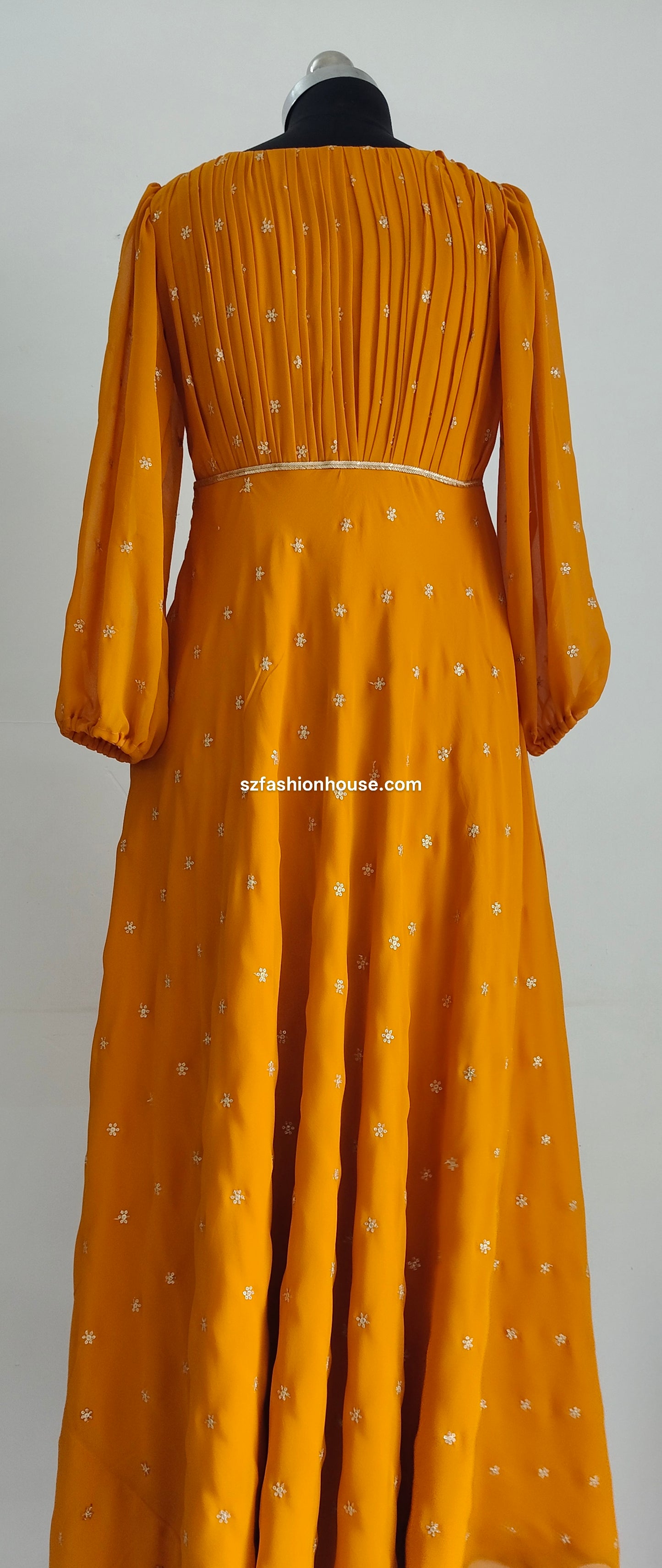 Mustard yellow dress with long sleeves - gown for women party wear | cocktail gowns | long party dresses for women