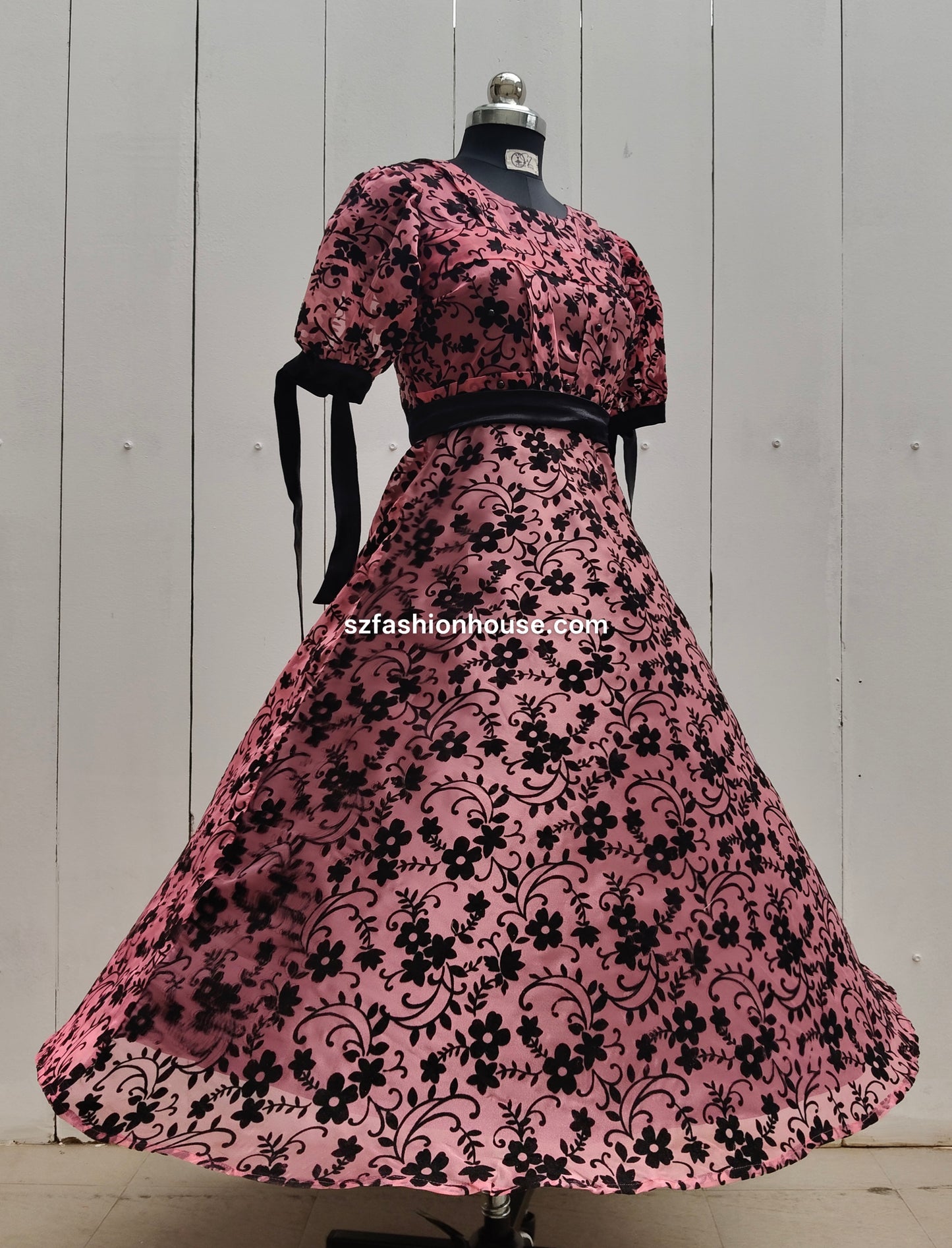 Wine Floral Designer Gown