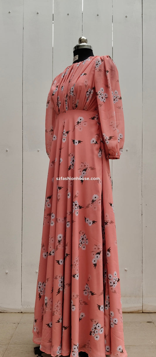 Peach Floral Designer Gown