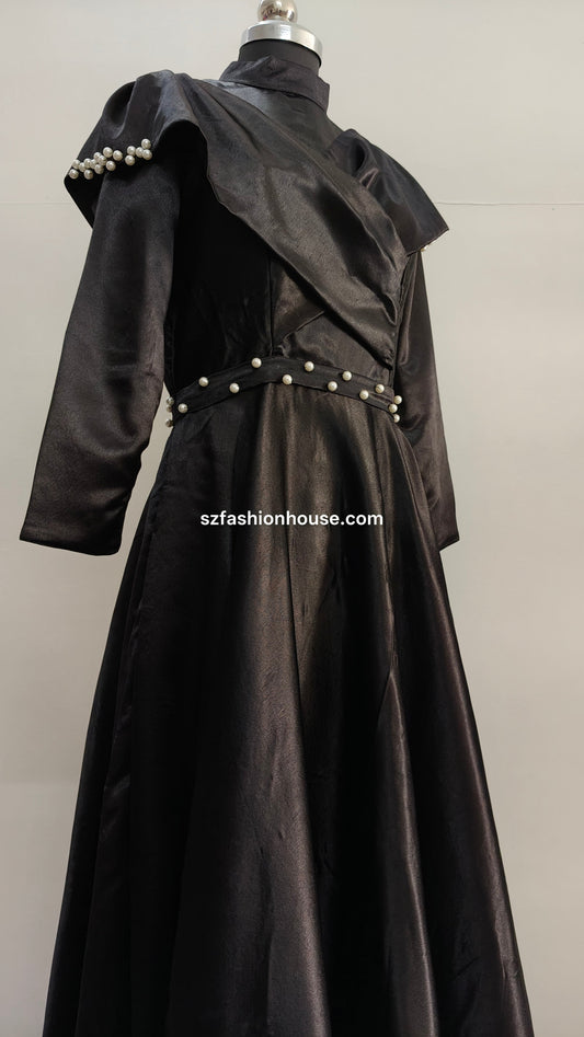 Black dress with pearl embellishments
