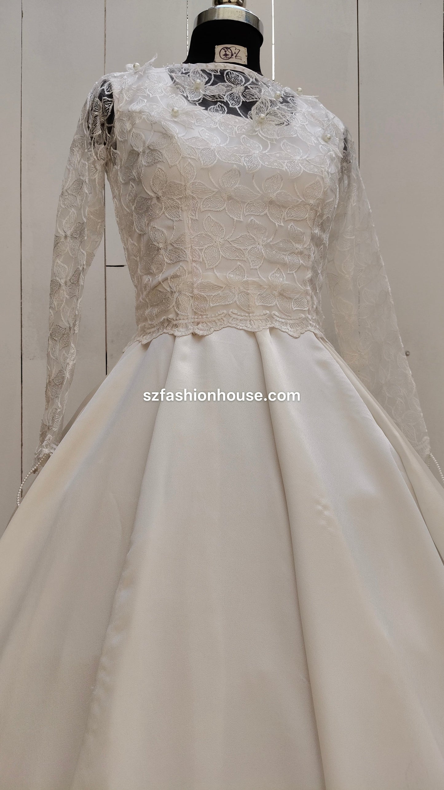 White wedding dress with lace detailing