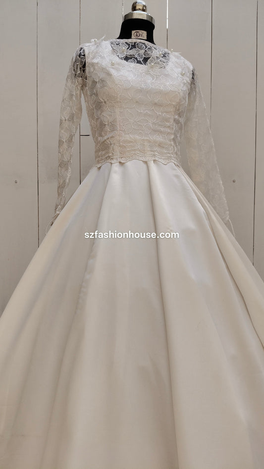 White wedding dress with lace top