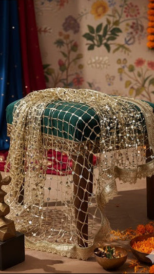 Gota patti dupatta with golden lace and mirror work