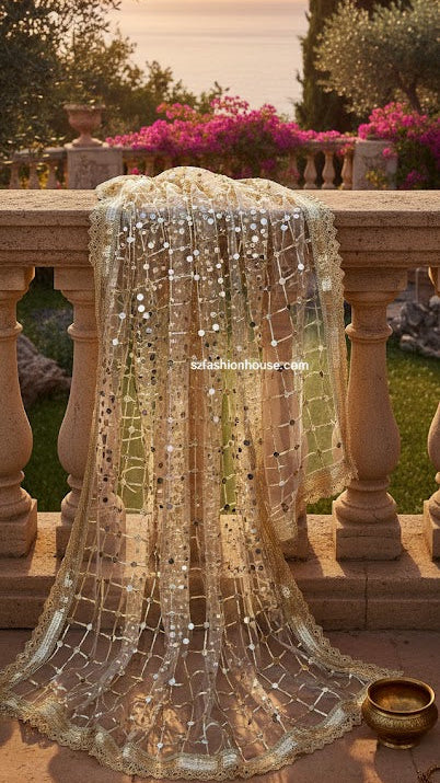 Gota patti dupatta with golden lace and mirror work