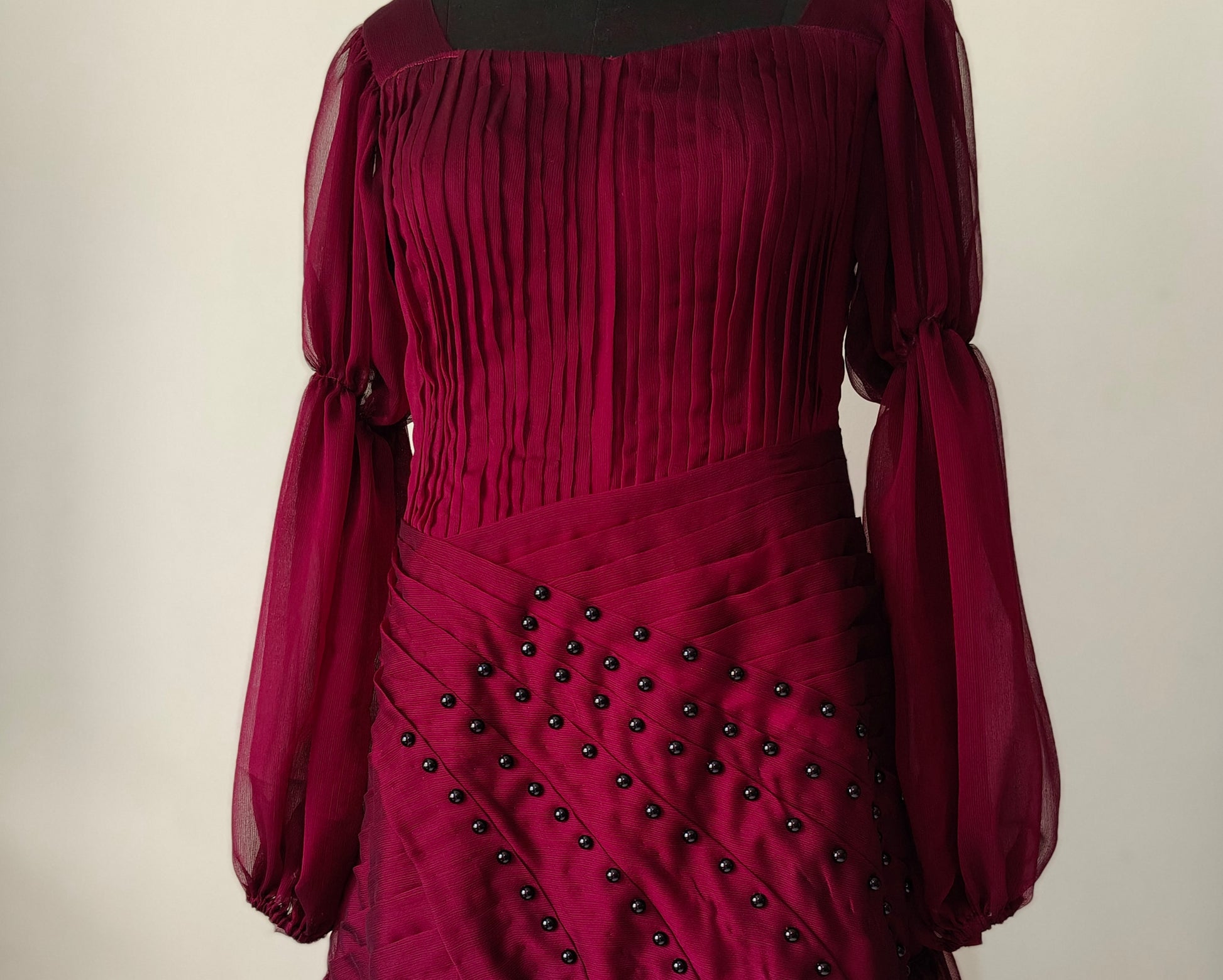 Maroon dress with black embellishments - Long Sleeves -  gown for women party wear | cocktail gowns | long party dresses for women