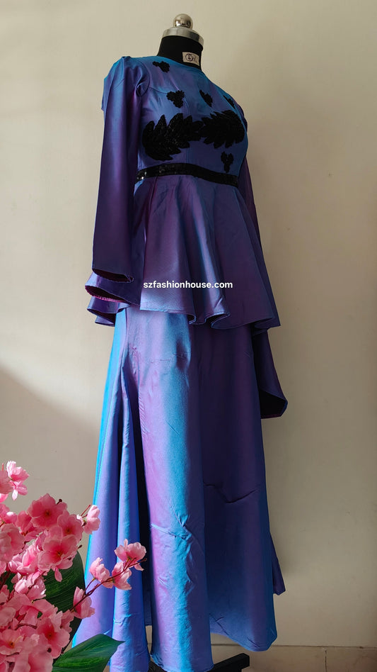 Two-Tone Blue & Purple Sequin Embroidered Gown – Size M