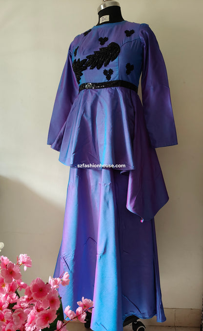 Purple dress with black embroidery - Long Sleeves -  gown for women party wear | cocktail gowns | long party dresses for women