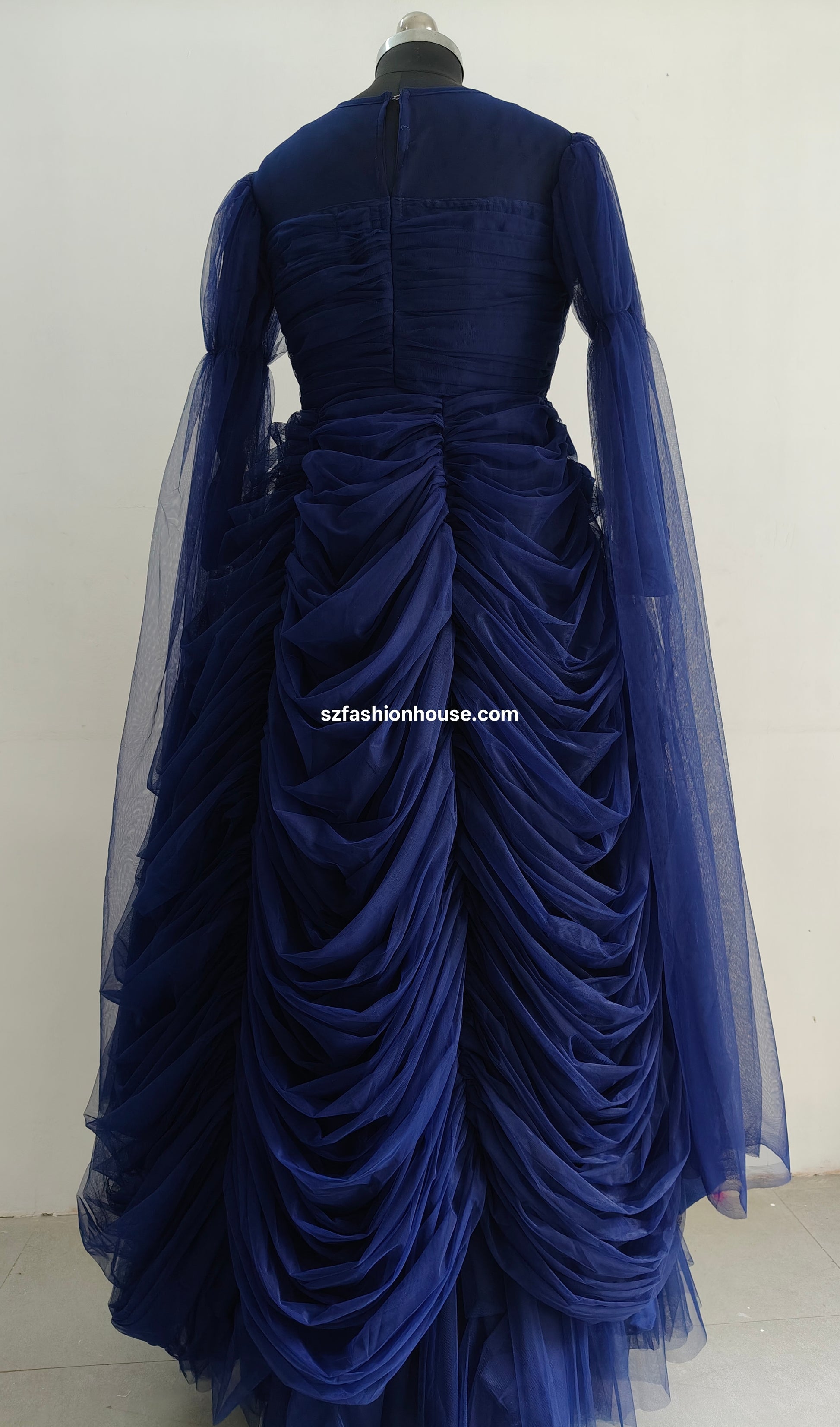 Blue evening gown - Long Sleeves -  gown for women party wear | cocktail gowns | long party dresses for women