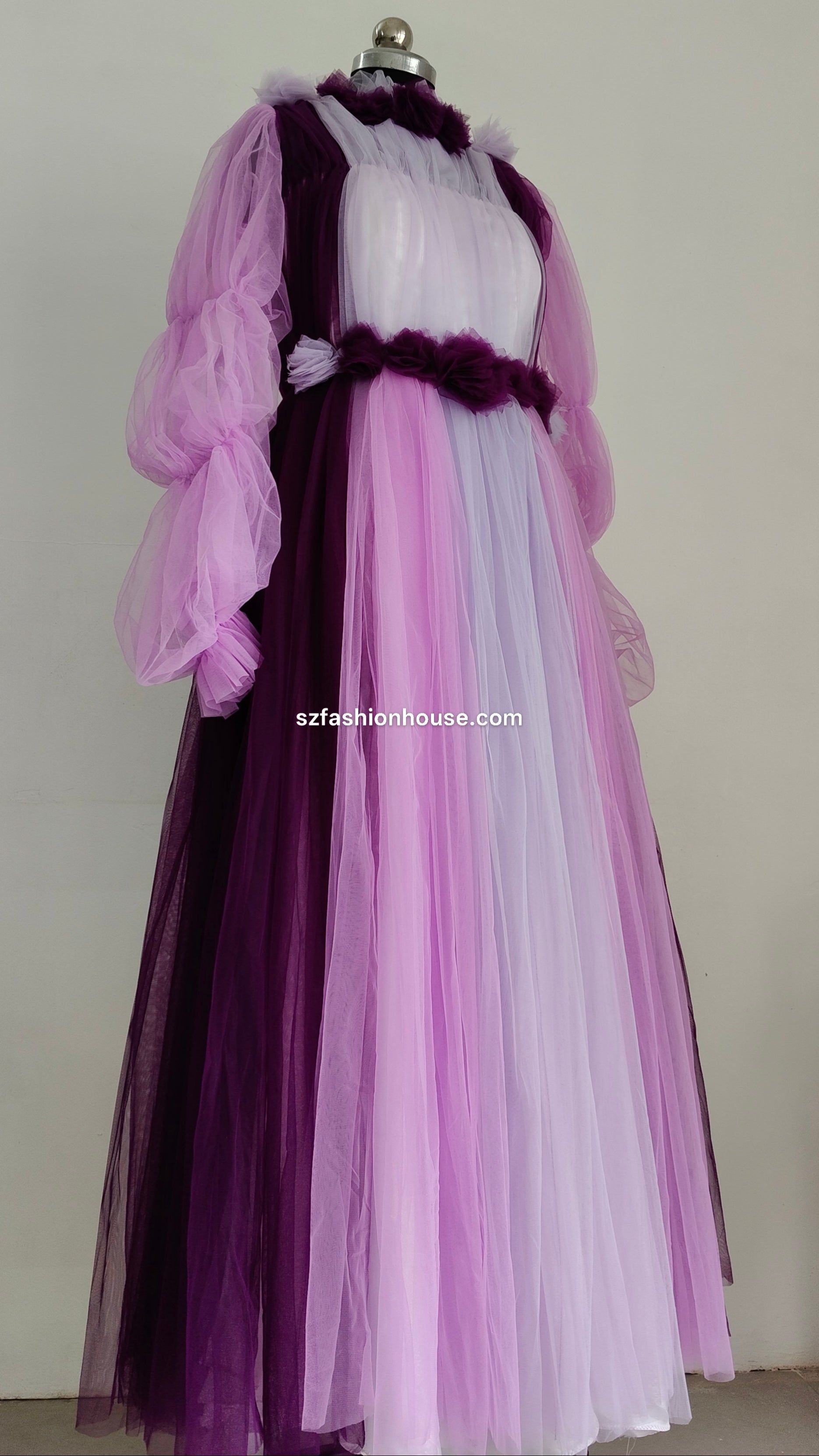 Purple and white dress - Long-Sleeves -  gown for women party wear | cocktail gowns | long party dresses for women