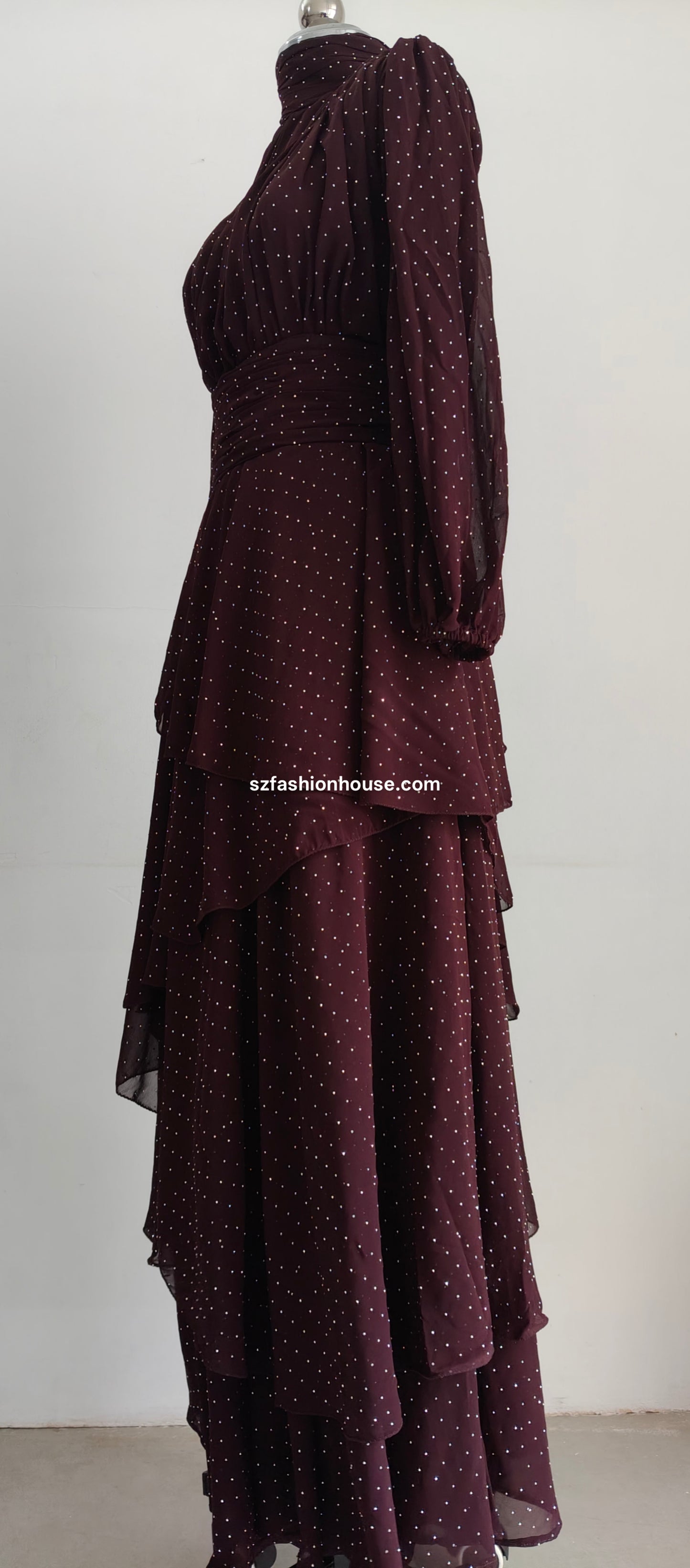Brown Layered Polka Dot Gown
