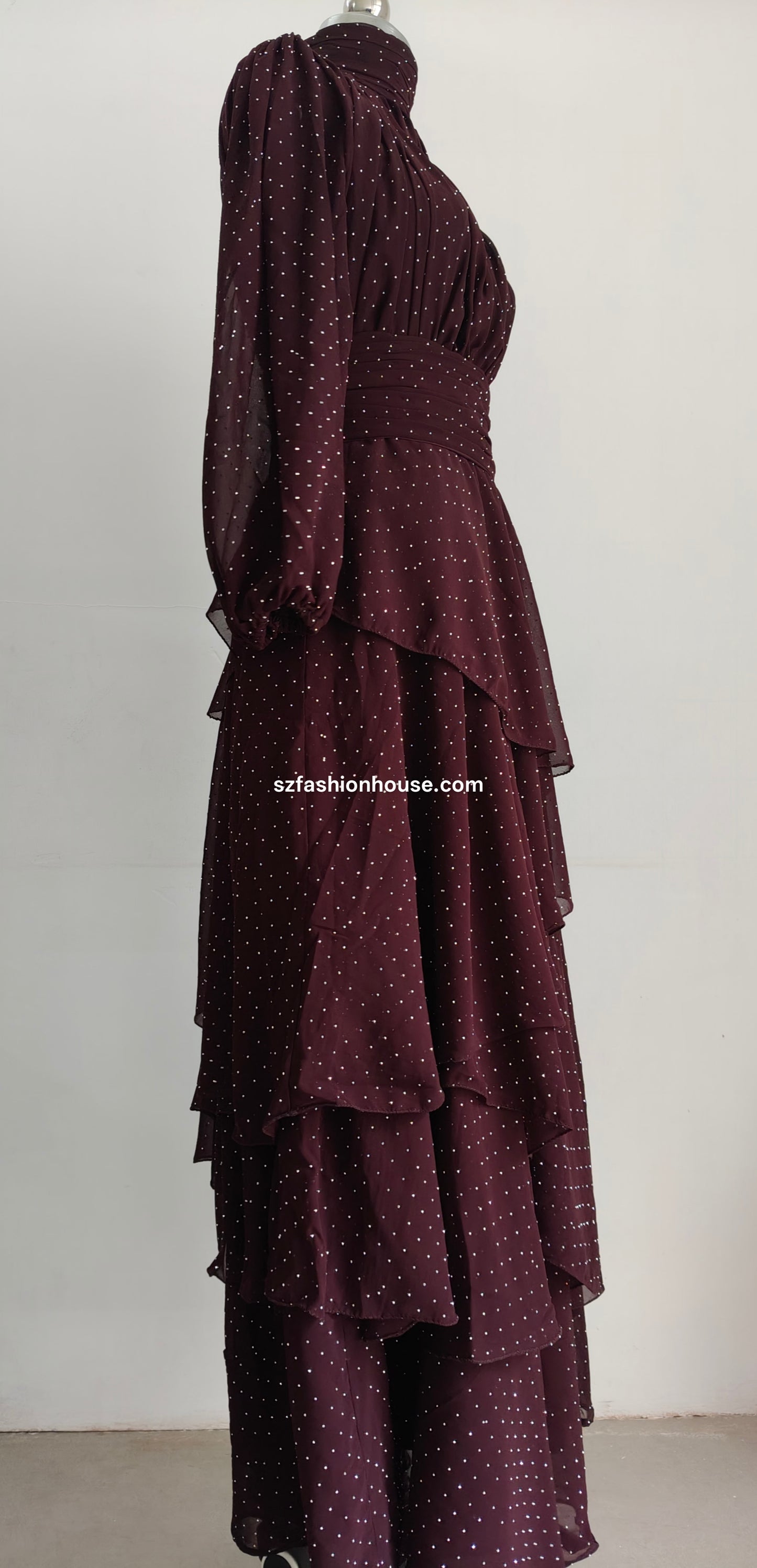 Brown Layered Polka Dot Gown