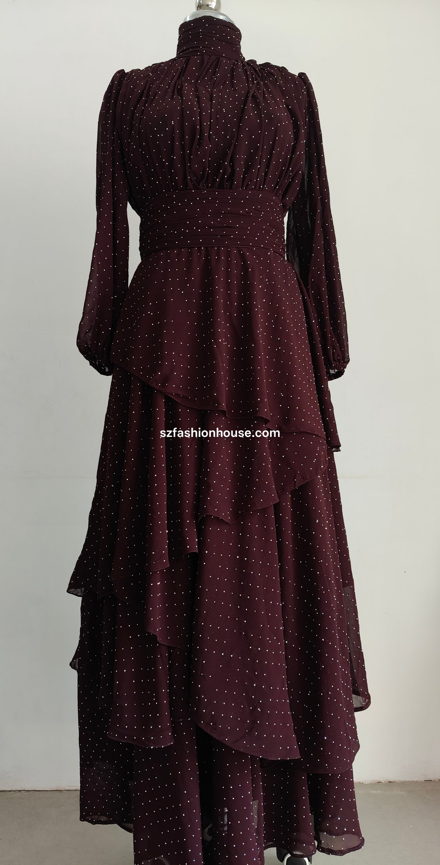Brown Layered Polka Dot Gown