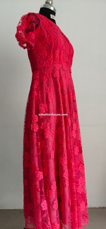 Red lace dress - Short Sleeves - Women's gowns | gown for women party wear