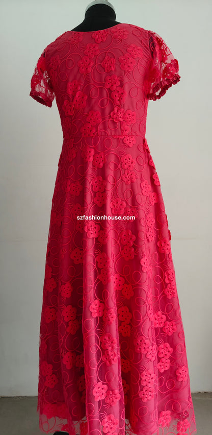 Red lace dress - Short Sleeves - Women's gowns | gown for women party wear