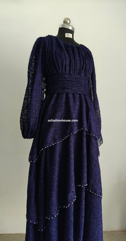 Navy blue dress with intricate detailing -   Long Sleeves -  gown for women party wear | cocktail gowns | long party dresses for women