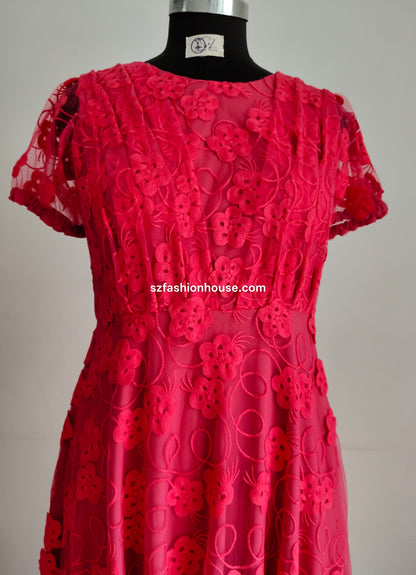 Red lace dress - Short Sleeves - Women's gowns | gown for women party wear
