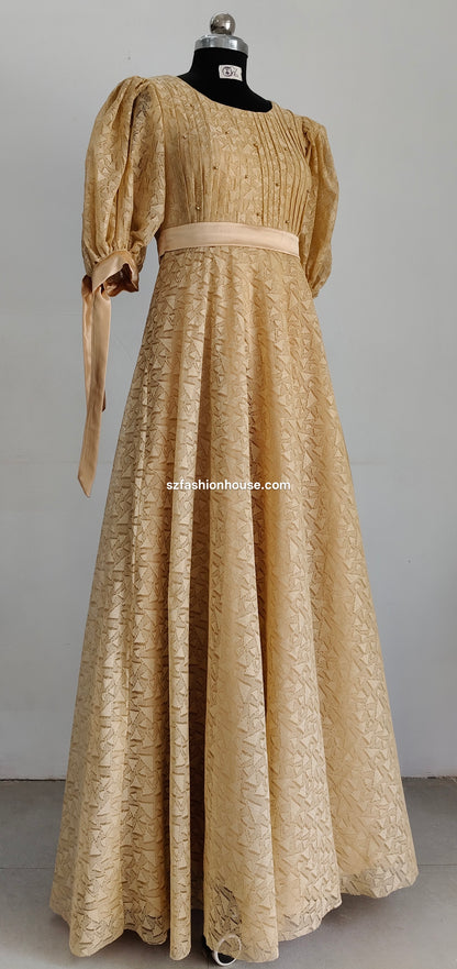 Beige vintage dress - long gown for women | party wear gown