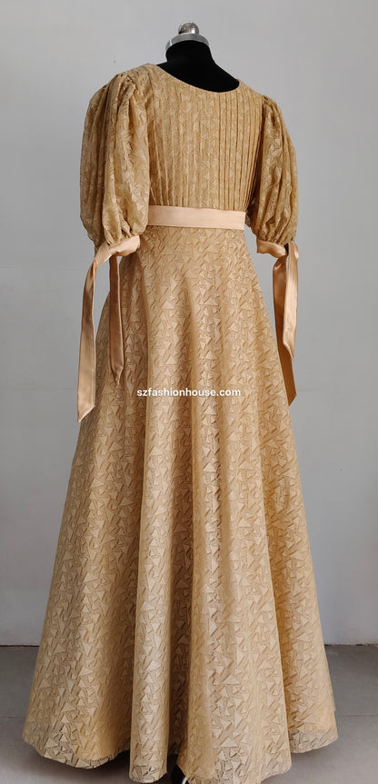 Vintage gold dress - long gown for women | party wear gown