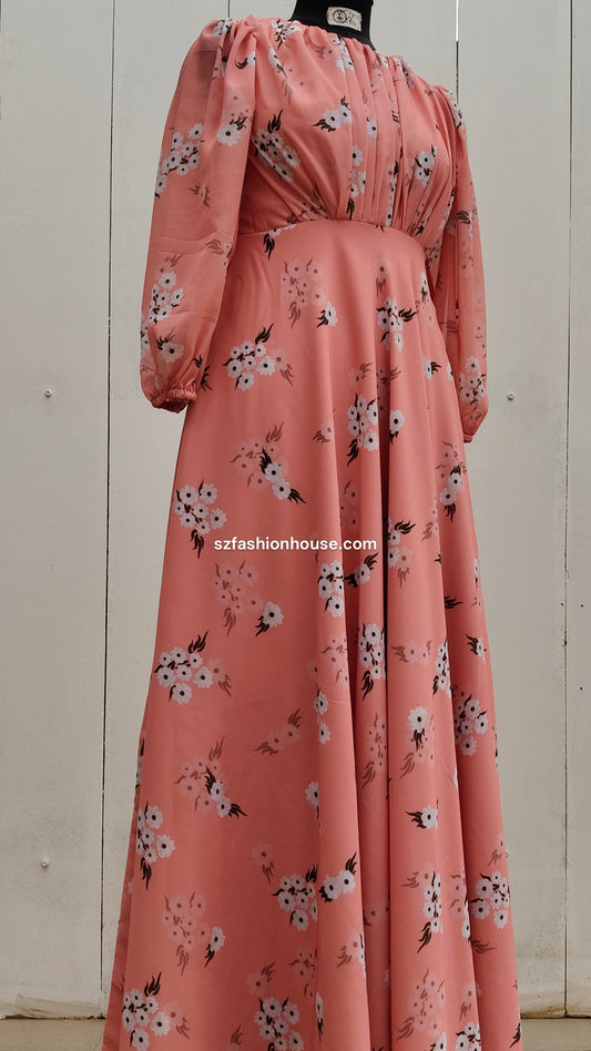 Peach Floral Designer Gown