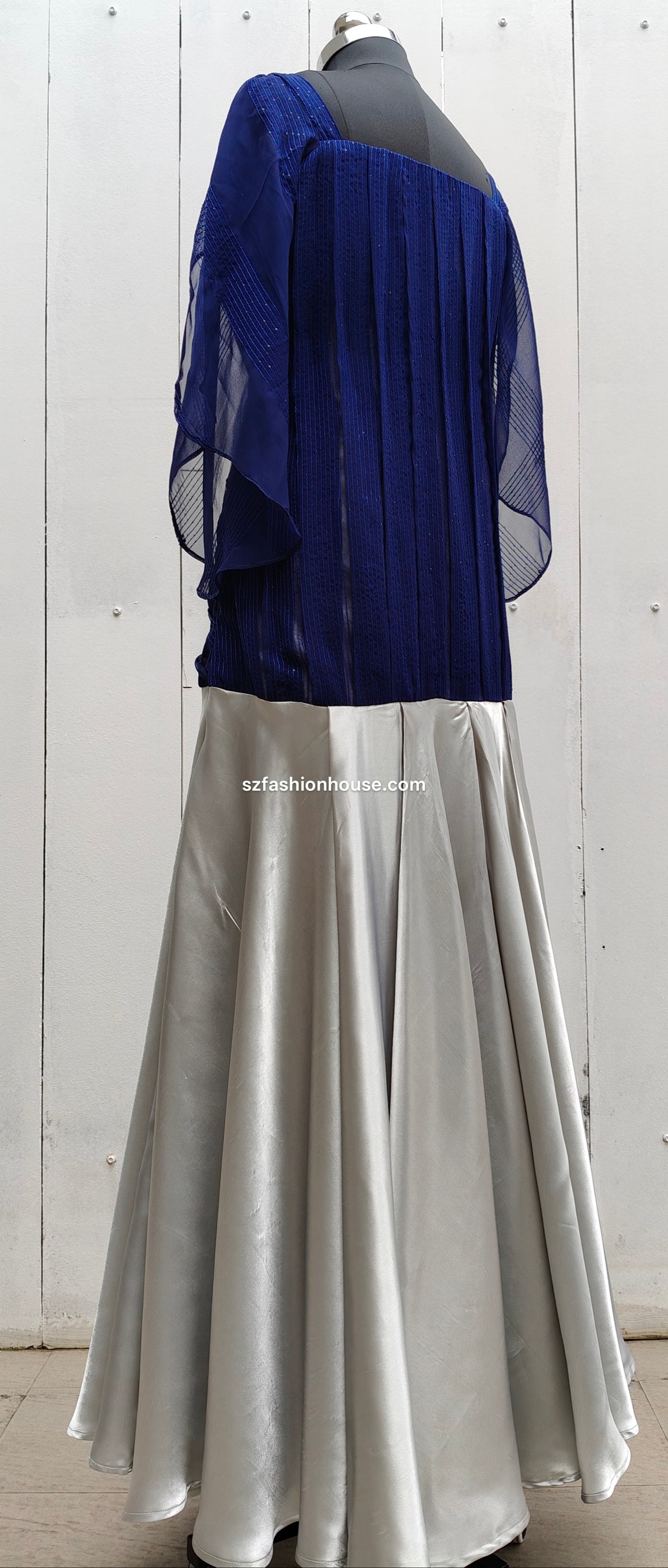 Blue top and silver skirt set 