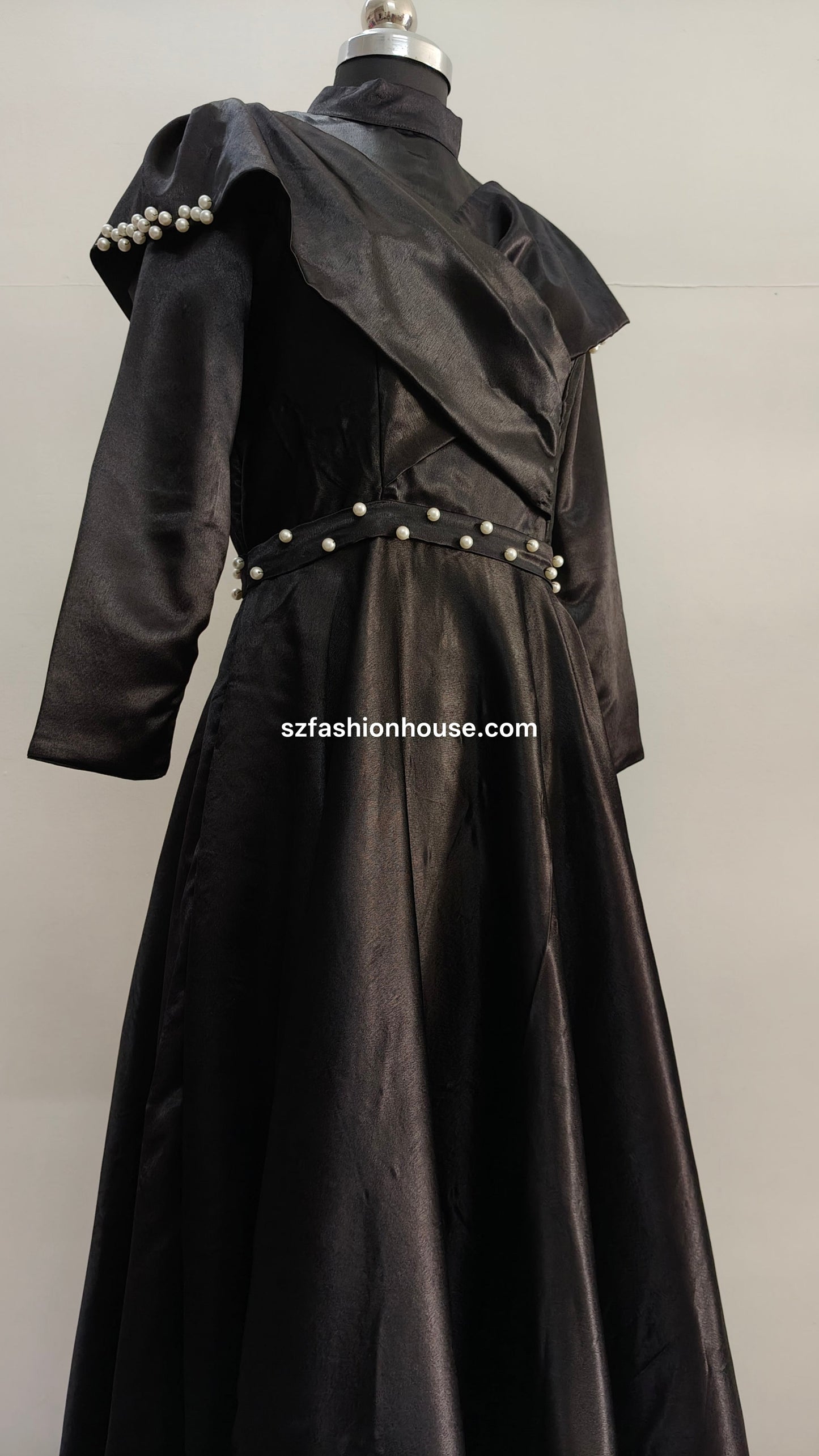Black dress with pearl embellishments 