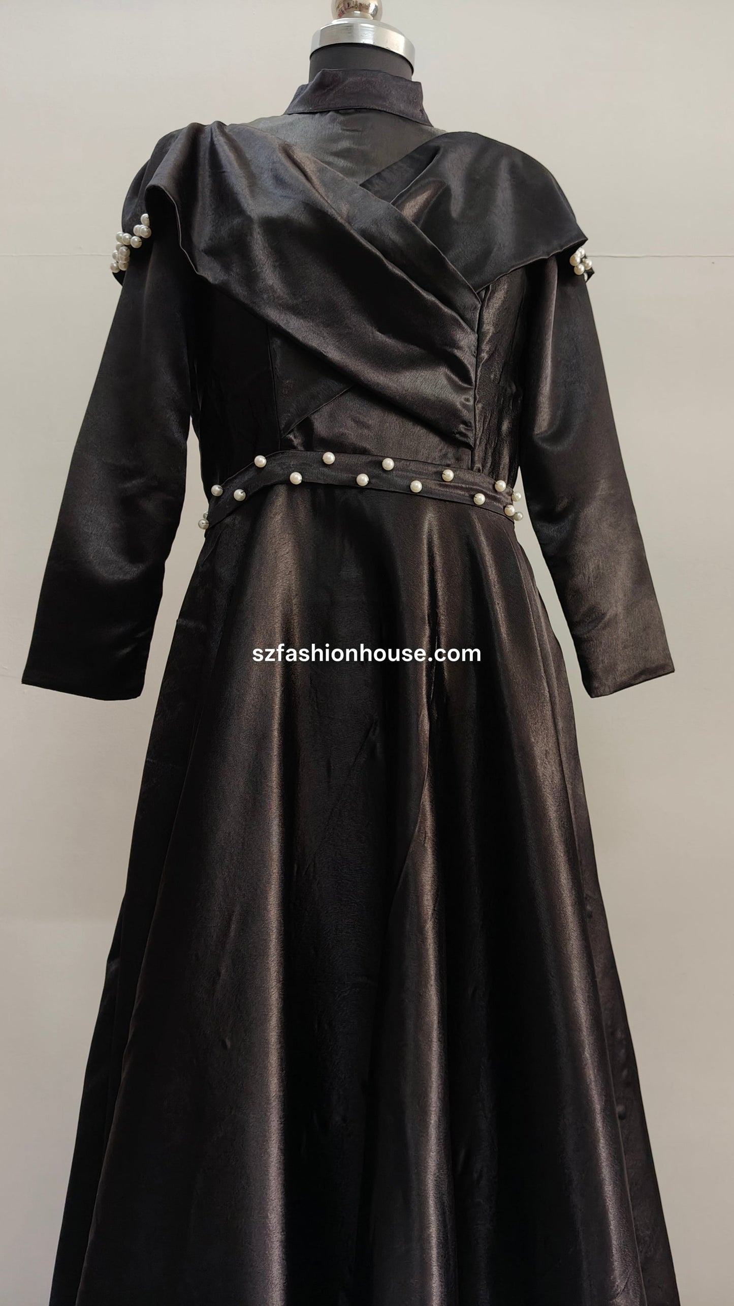 Black dress with pearl embellishments 