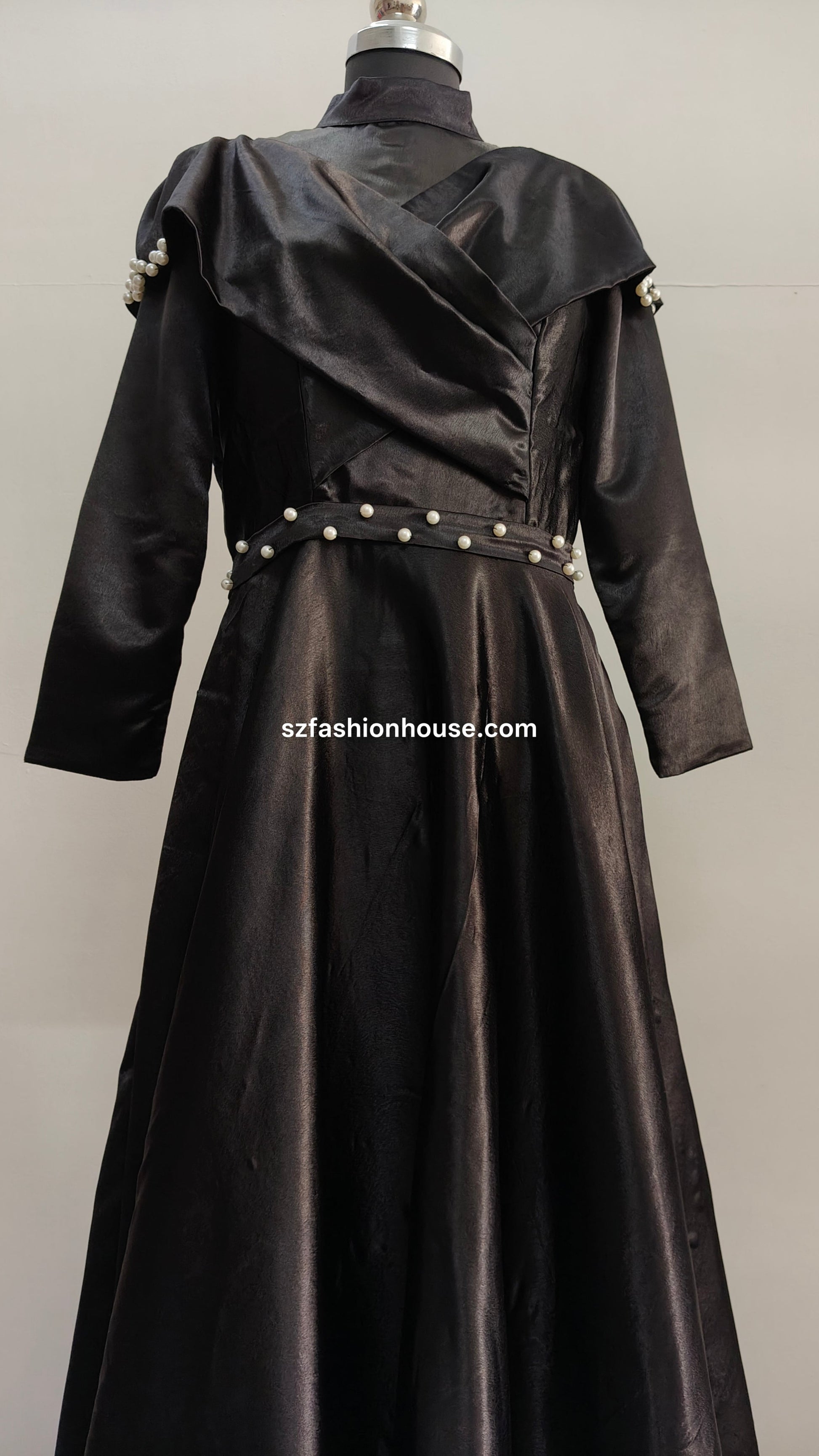 Black dress with pearl embellishments 
