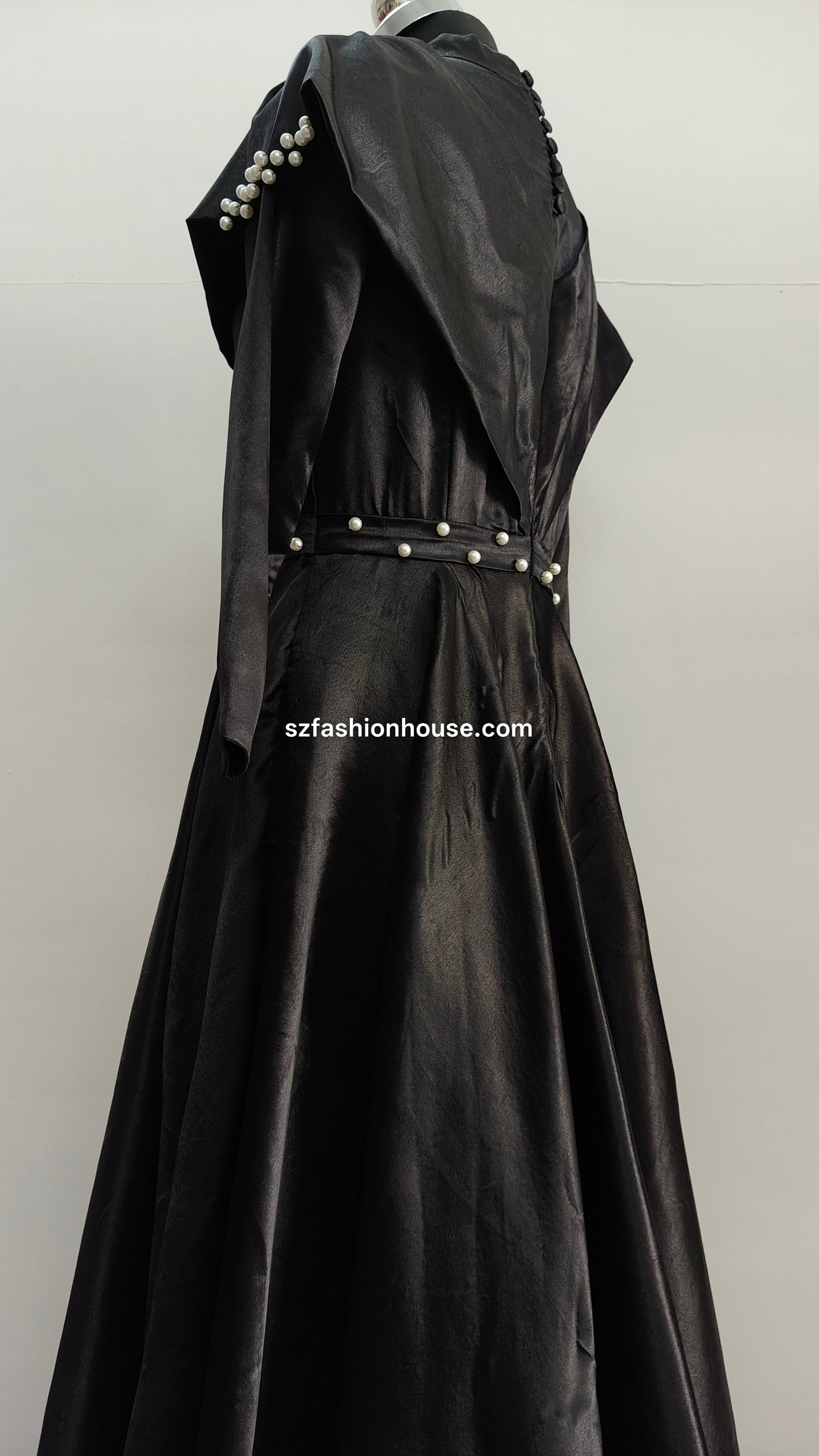 wrapped black pearl dress MOTF PREMIUM FAUX PEARL DETAIL CONTRAST BOW WRAP SPLIT THIGH MIDI DRESS