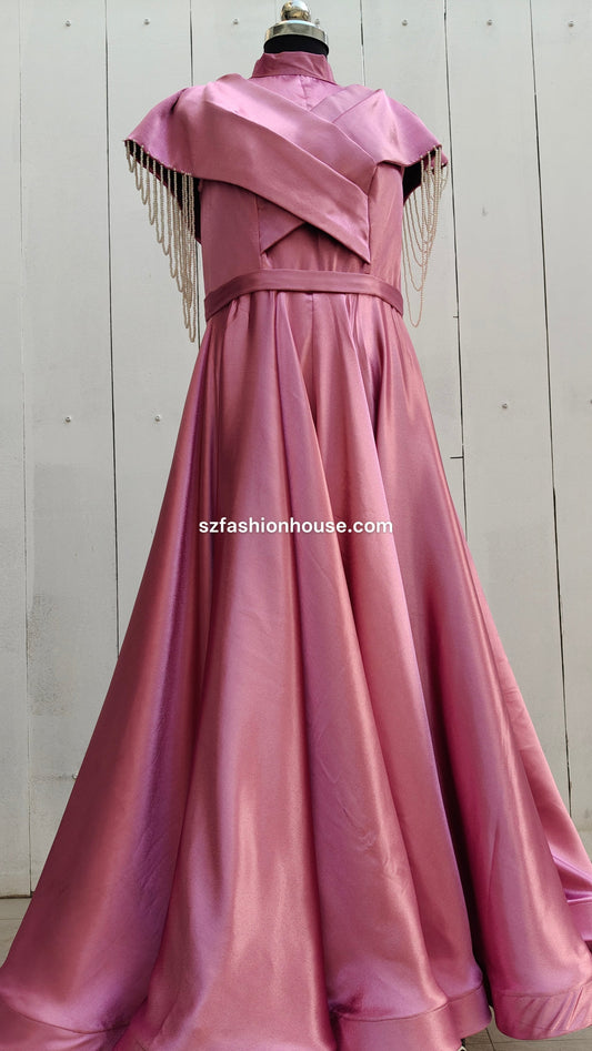 Blush Pearl Cape Gown