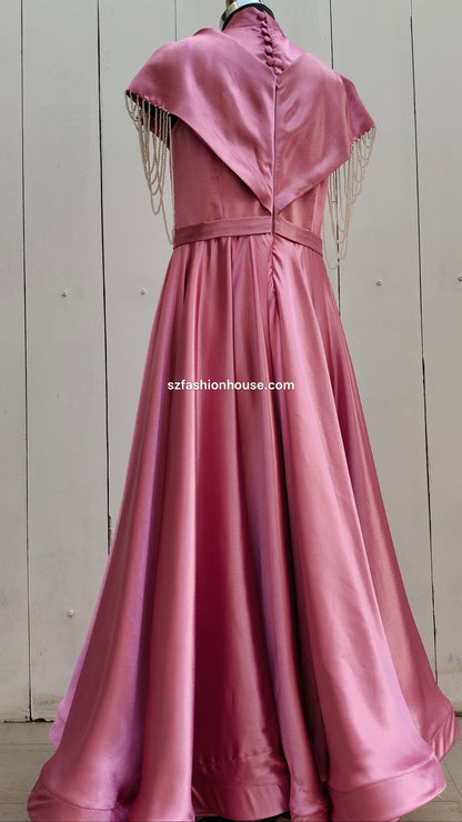 Blush Pearl Cape Gown