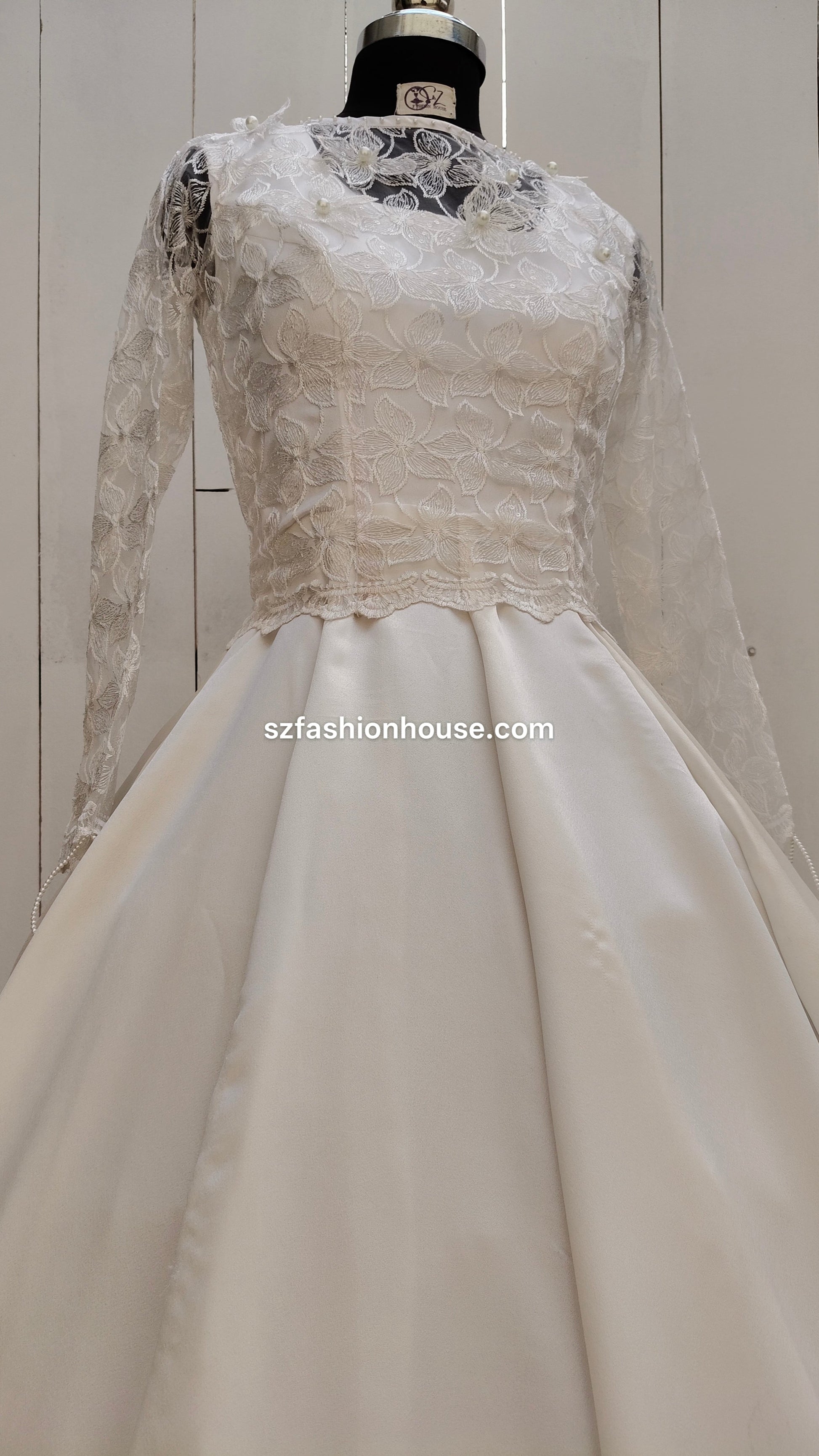 White wedding dress with lace detailing
